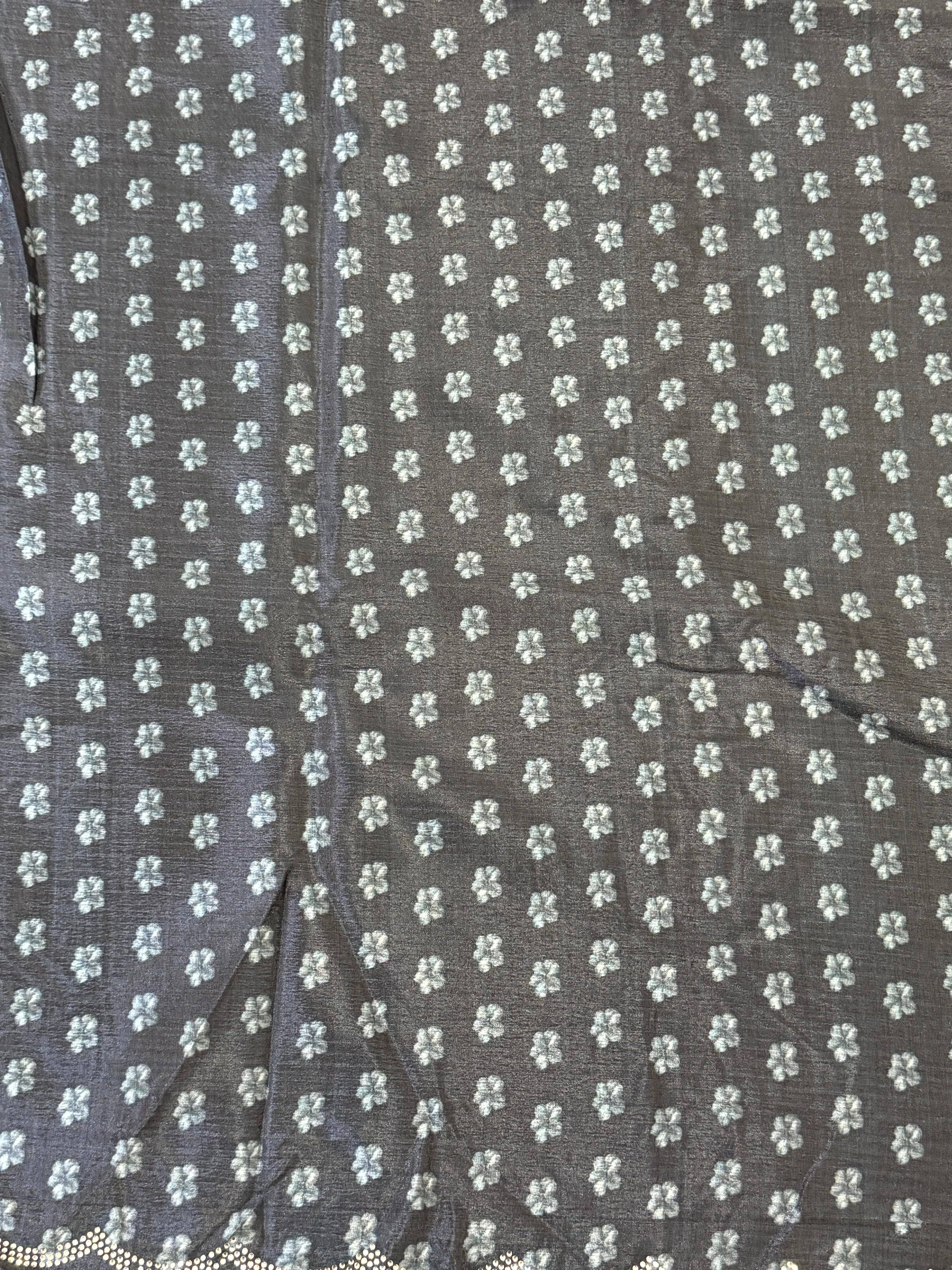 Teal Chinnon Swarovski Floral Saree