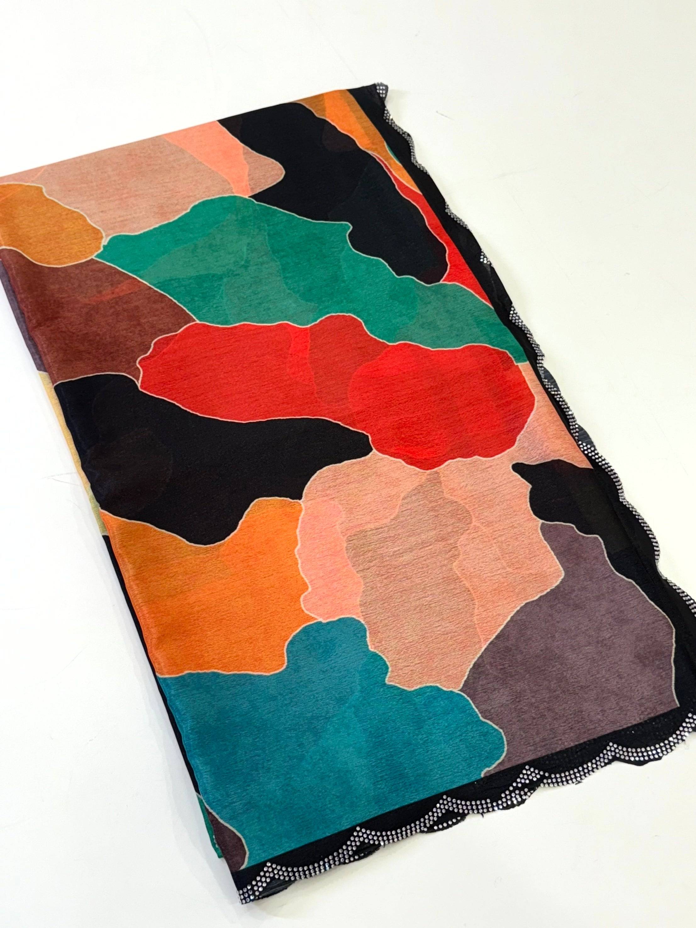 Opulent Freehand Abstract Chinnon Saree