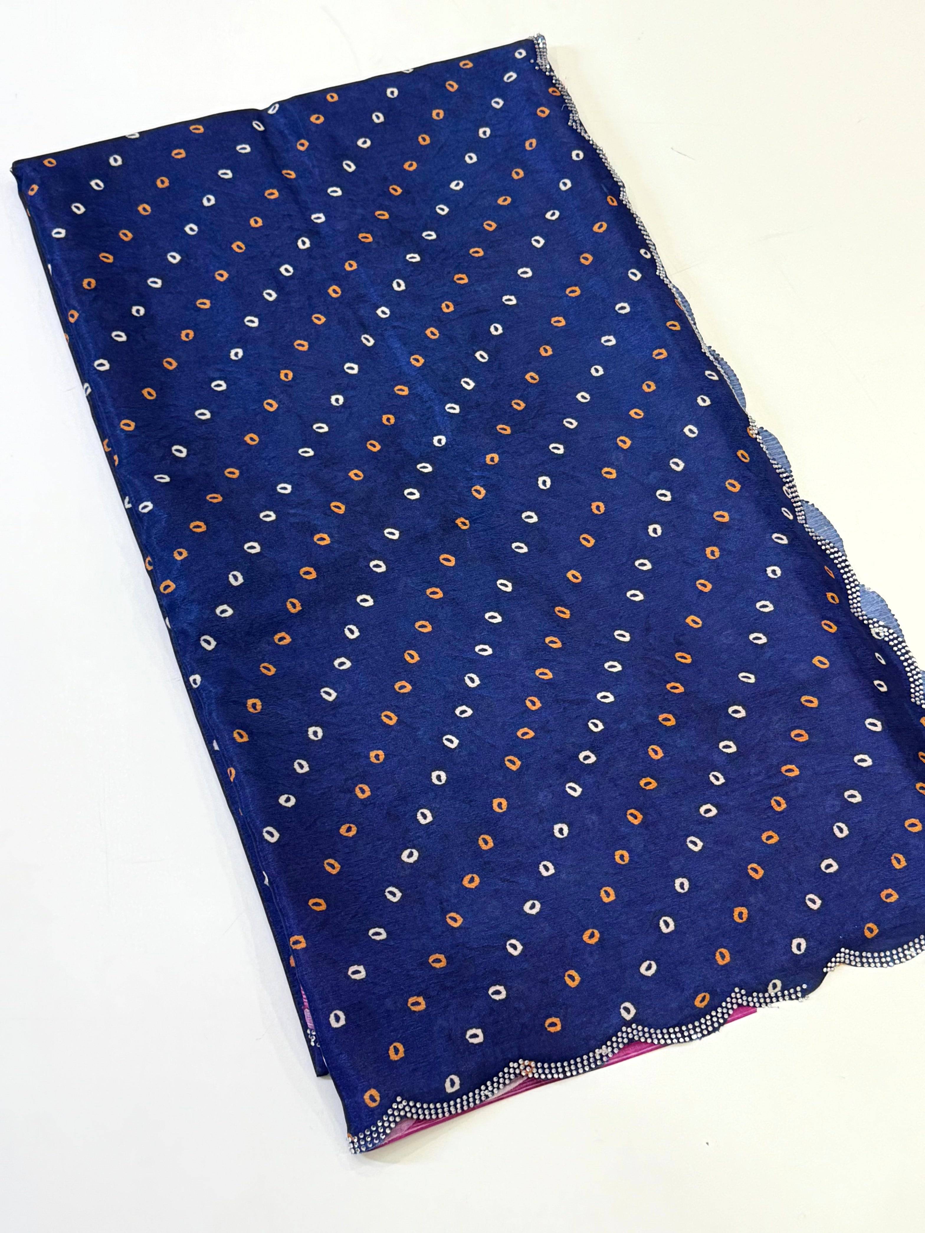 Artistic Chiffon Bandhej Swarovski Saree