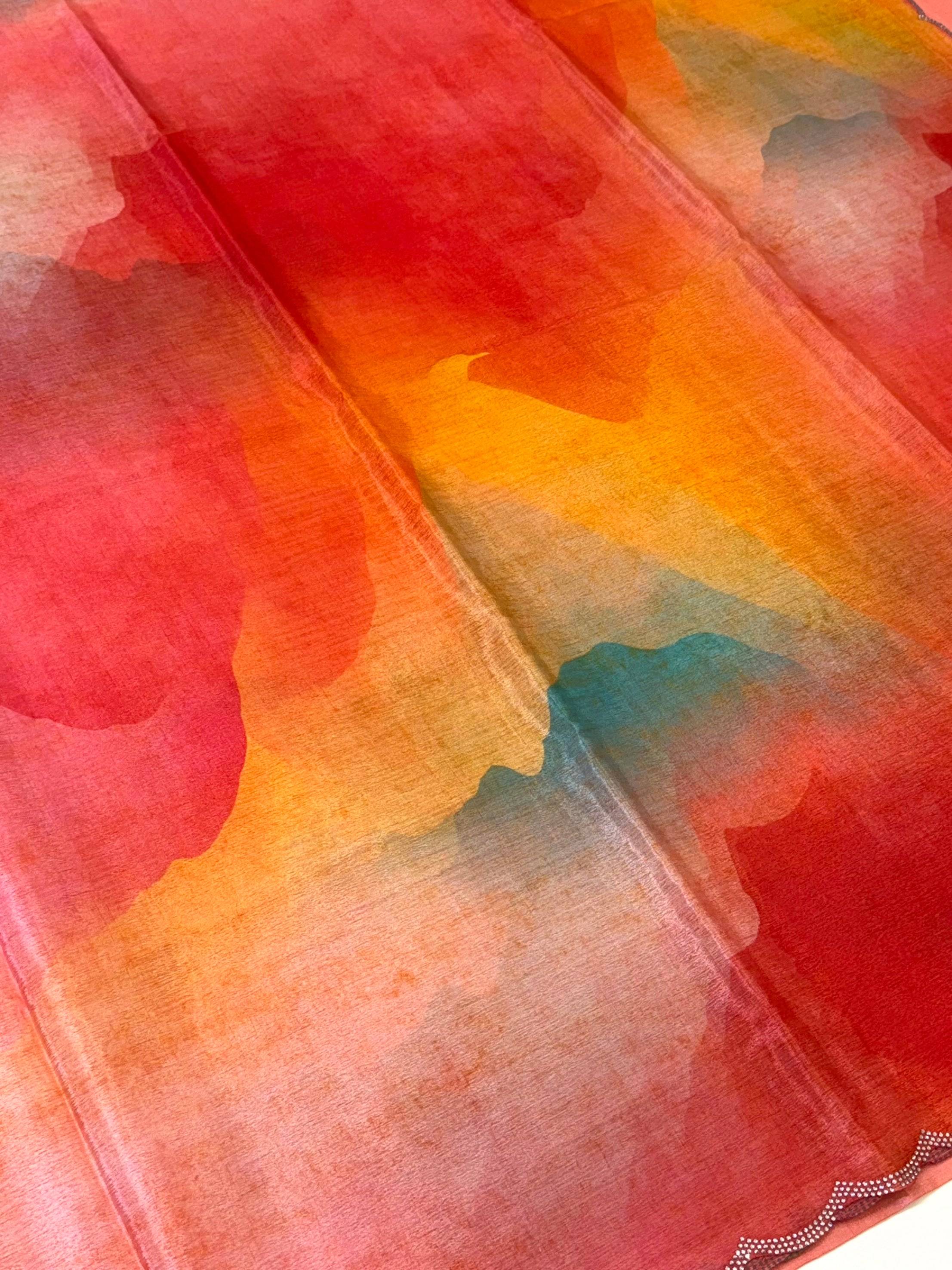 Majestic Freehand Abstract Chinnon Saree