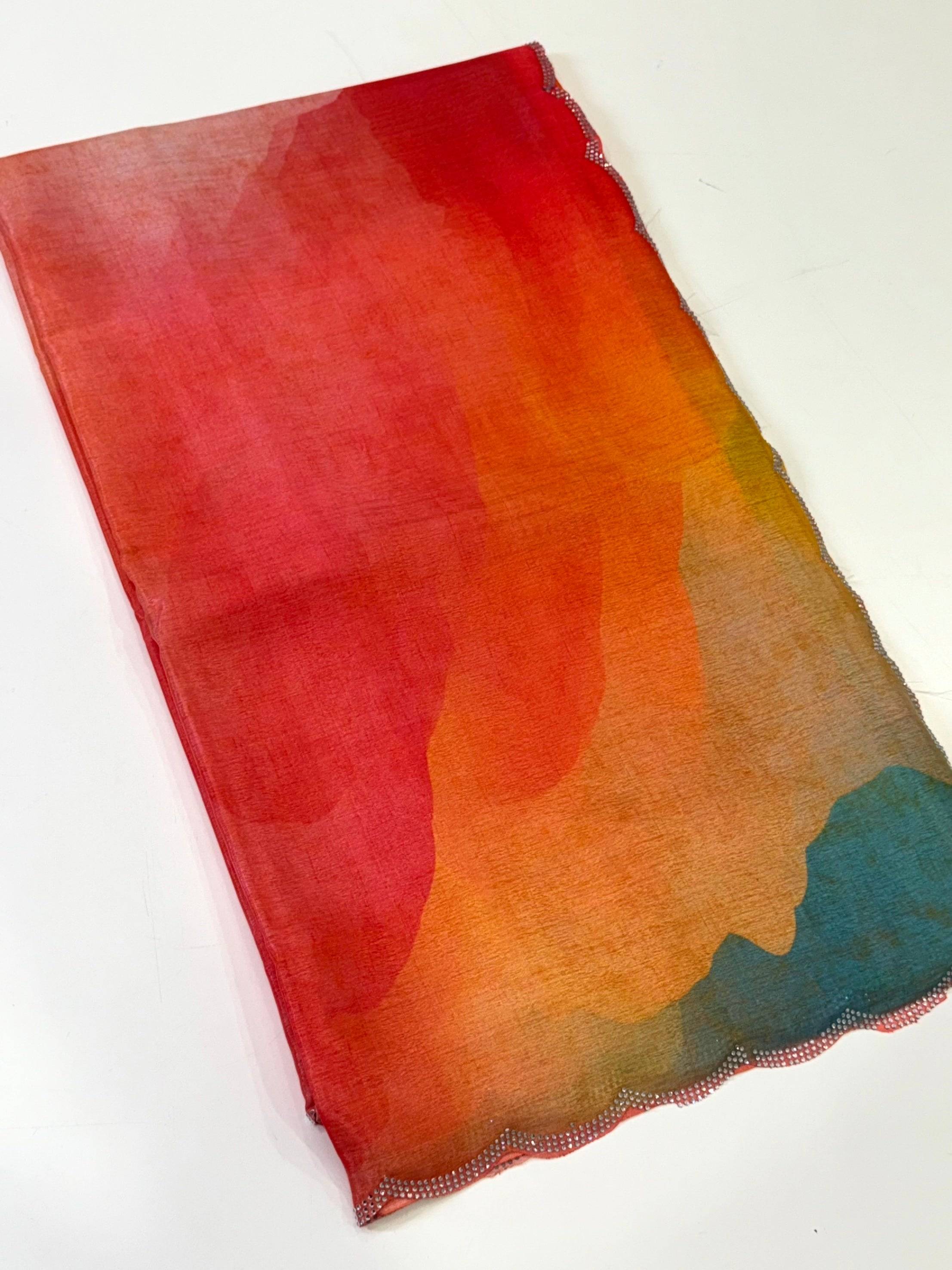 Majestic Freehand Abstract Chinnon Saree