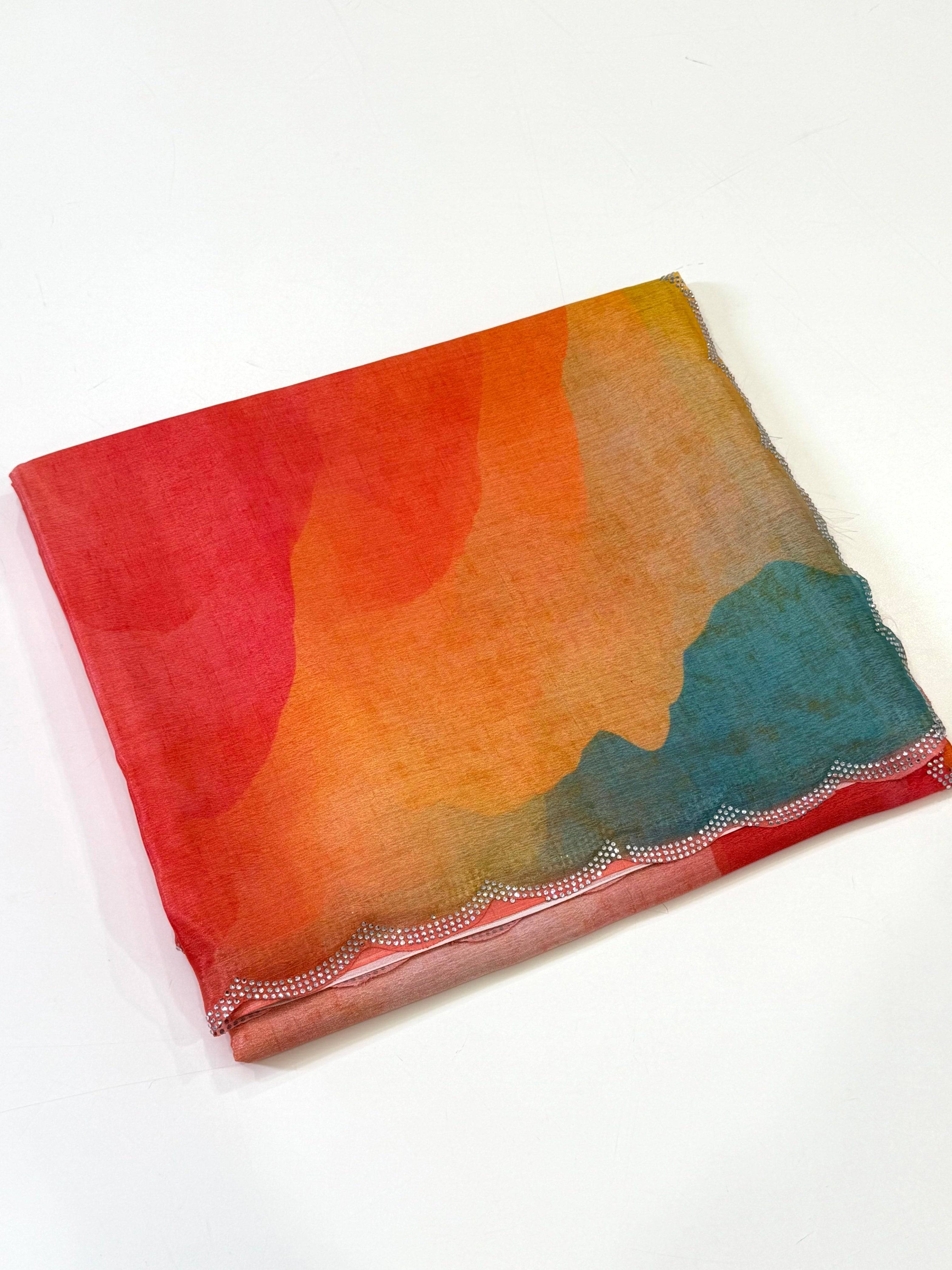 Majestic Freehand Abstract Chinnon Saree