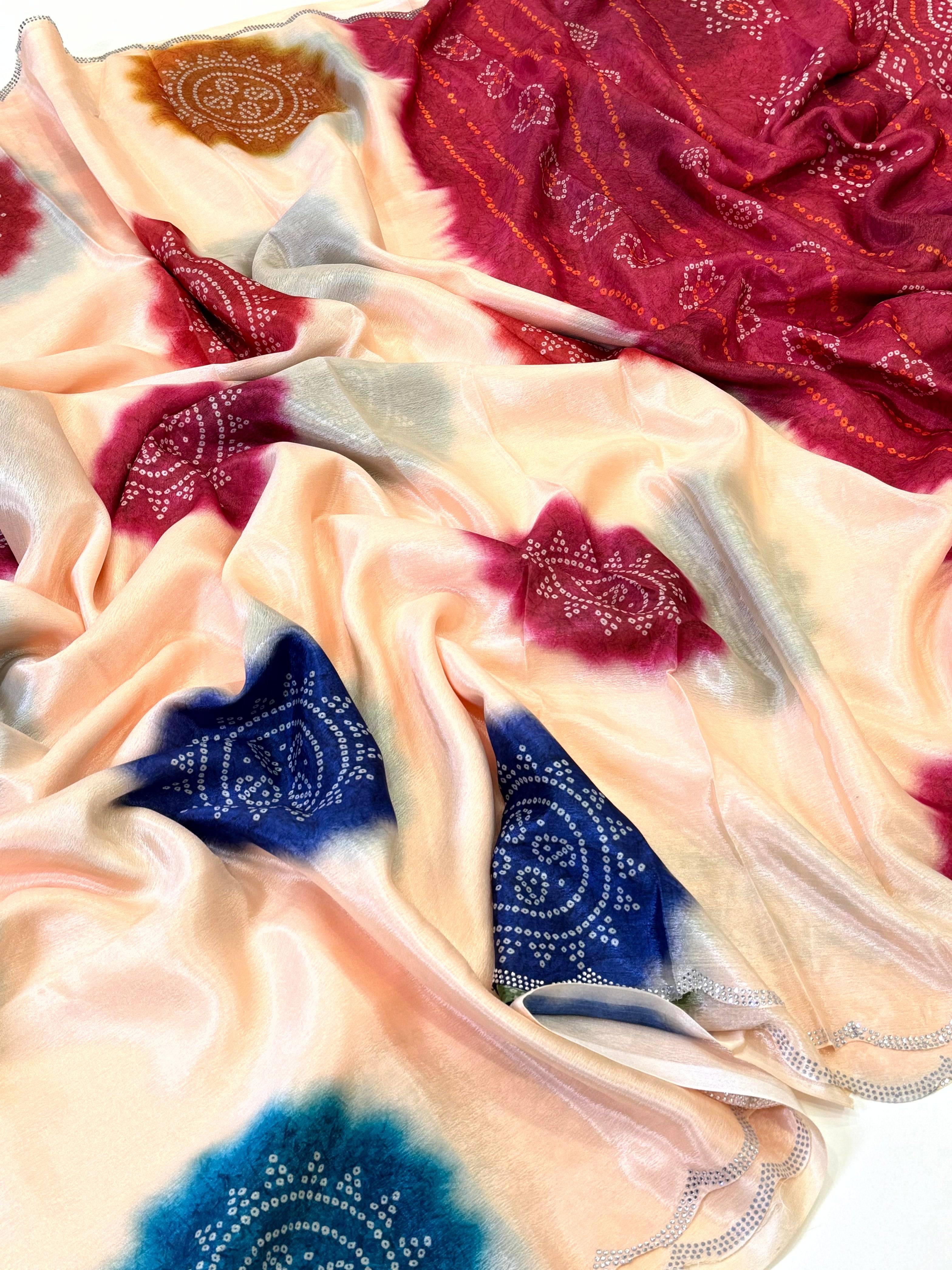 Regal Chiffon Bandhej Swarovski Saree