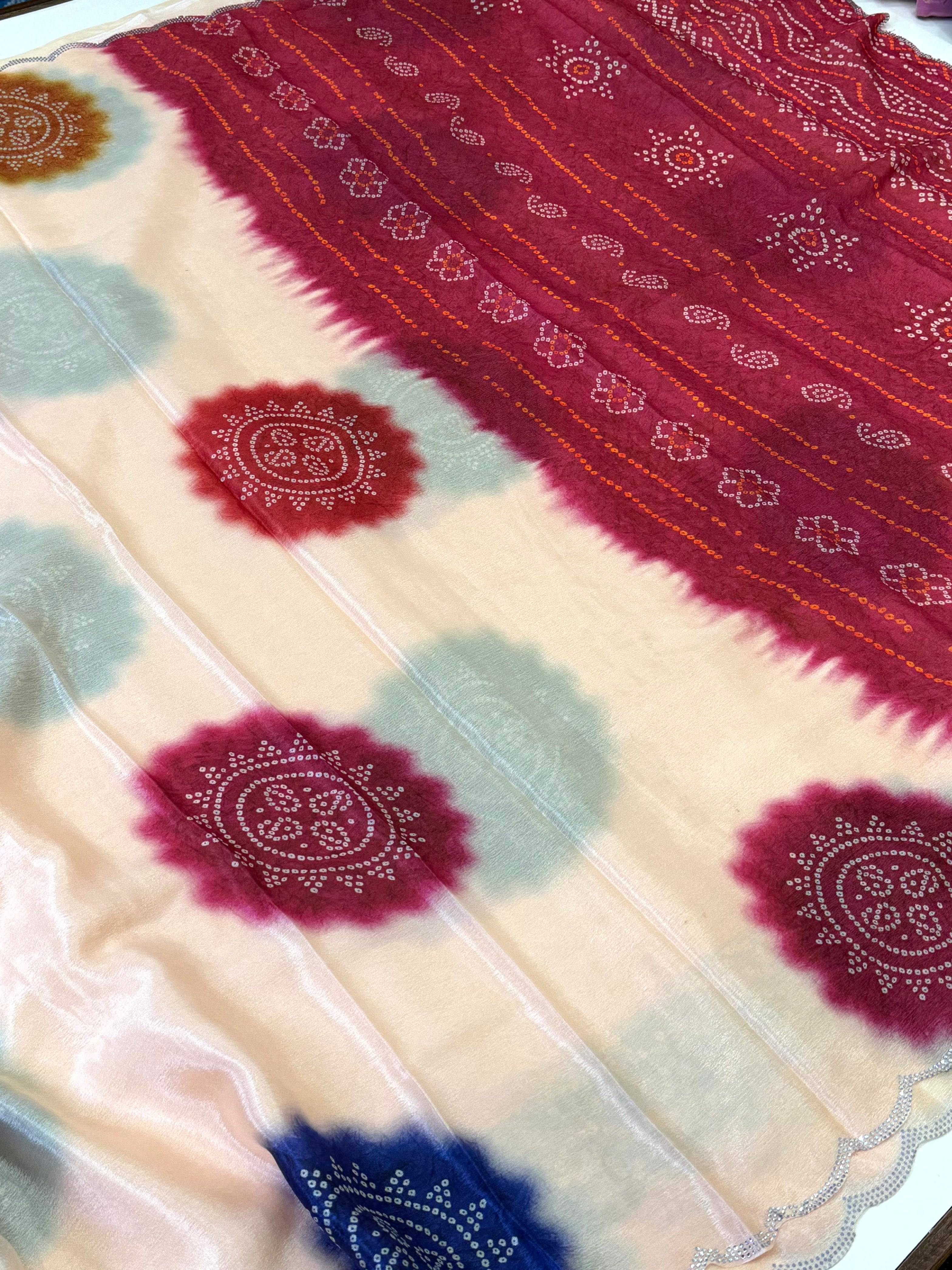 Regal Chiffon Bandhej Swarovski Saree