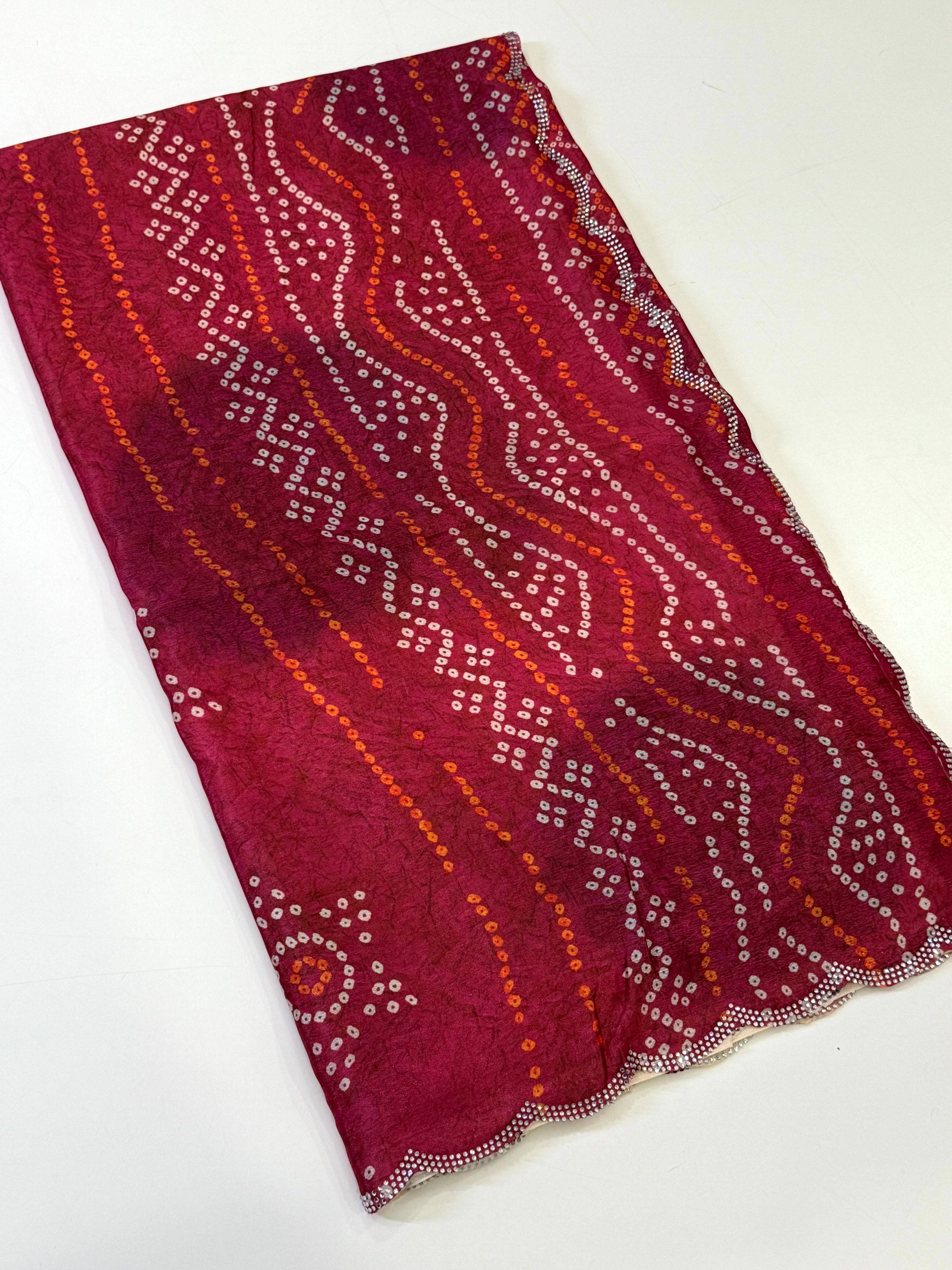 Regal Chiffon Bandhej Swarovski Saree