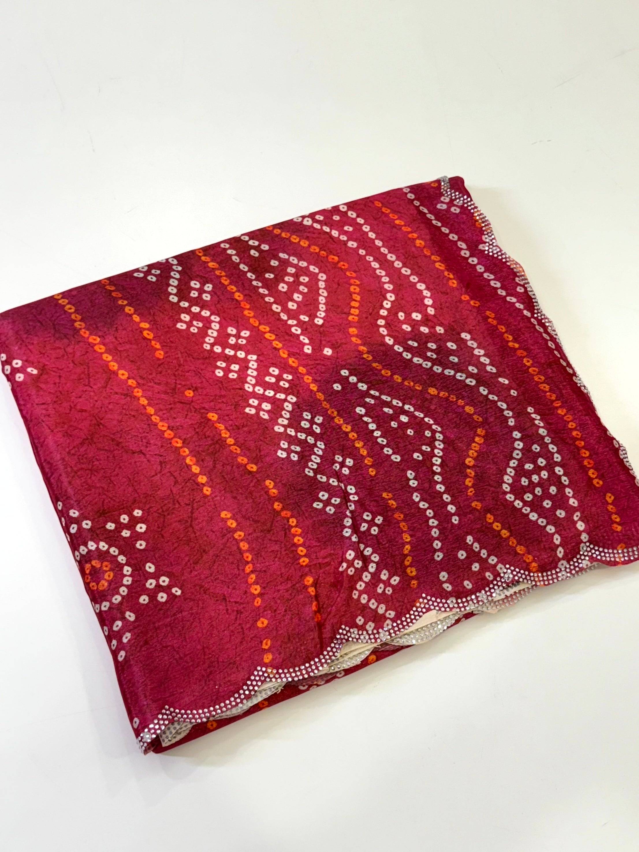 Regal Chiffon Bandhej Swarovski Saree