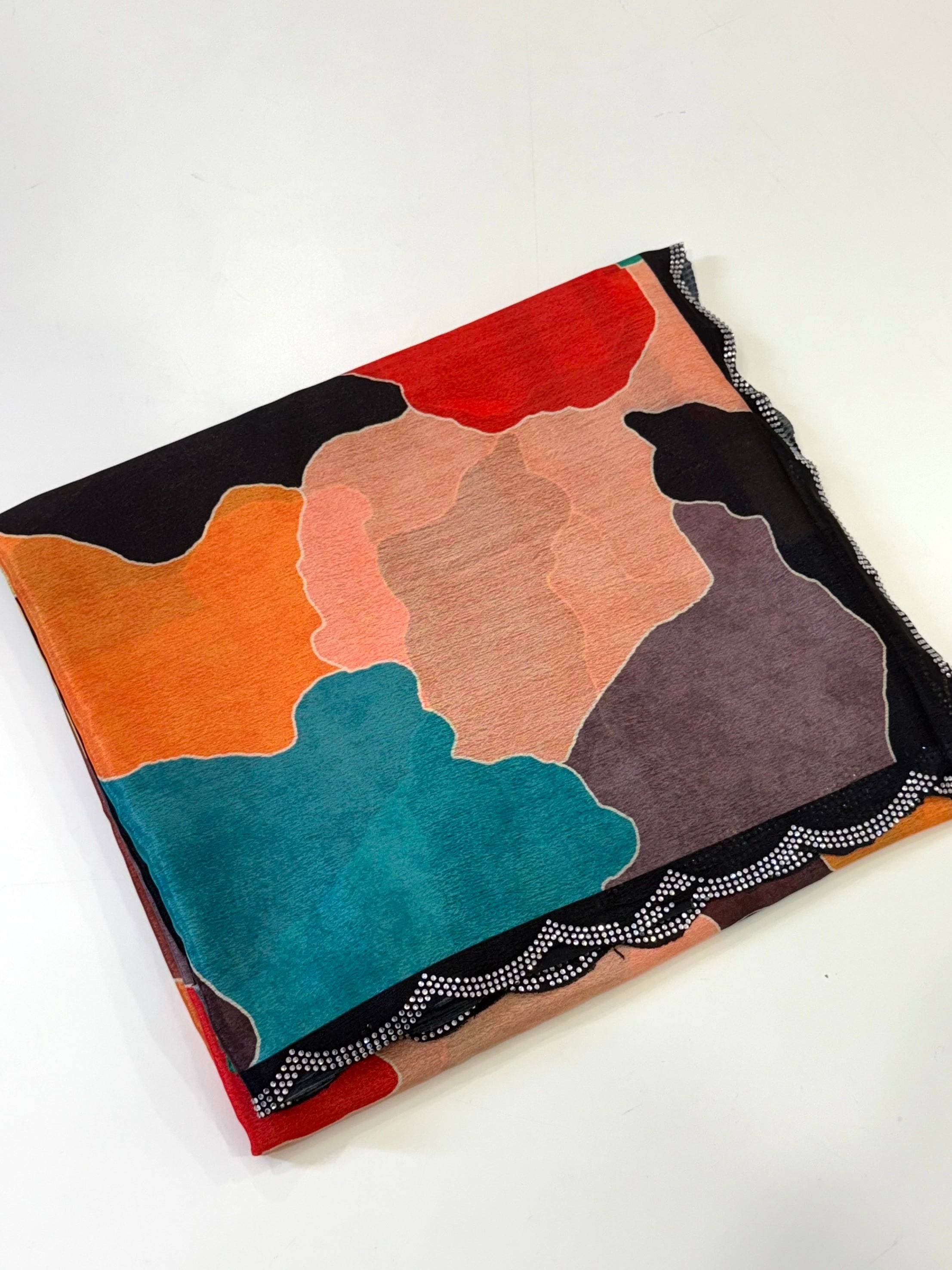 Opulent Freehand Abstract Chinnon Saree