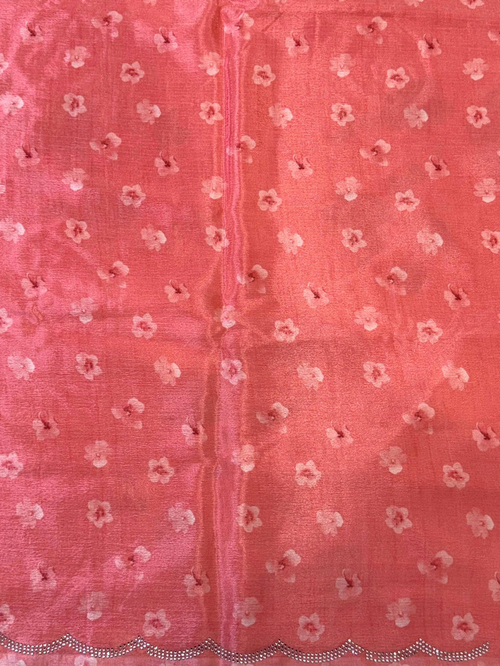 Coral Chinnon Swarovski Floral Saree