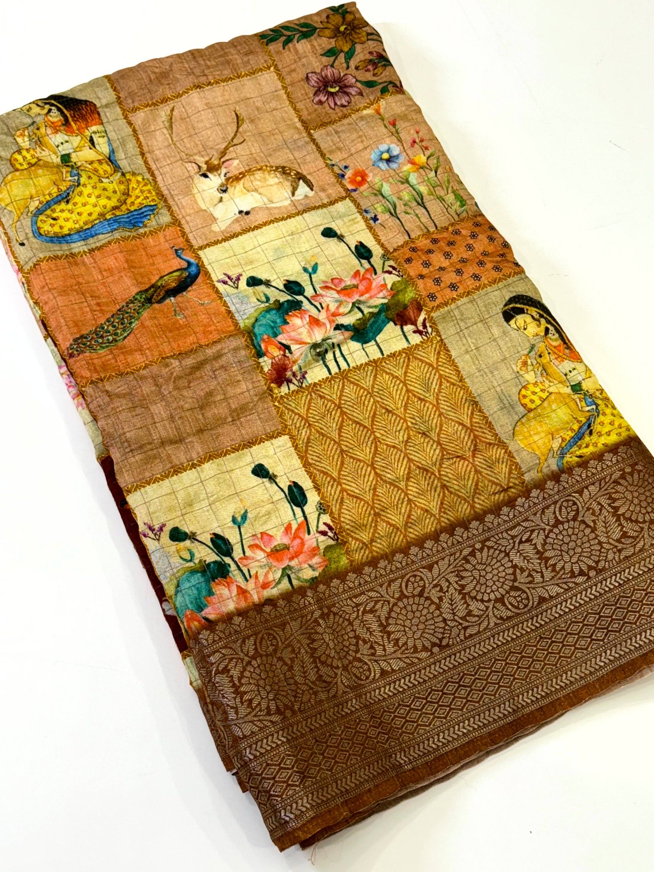 Artful Kalamkari Block Print Viscose Saree