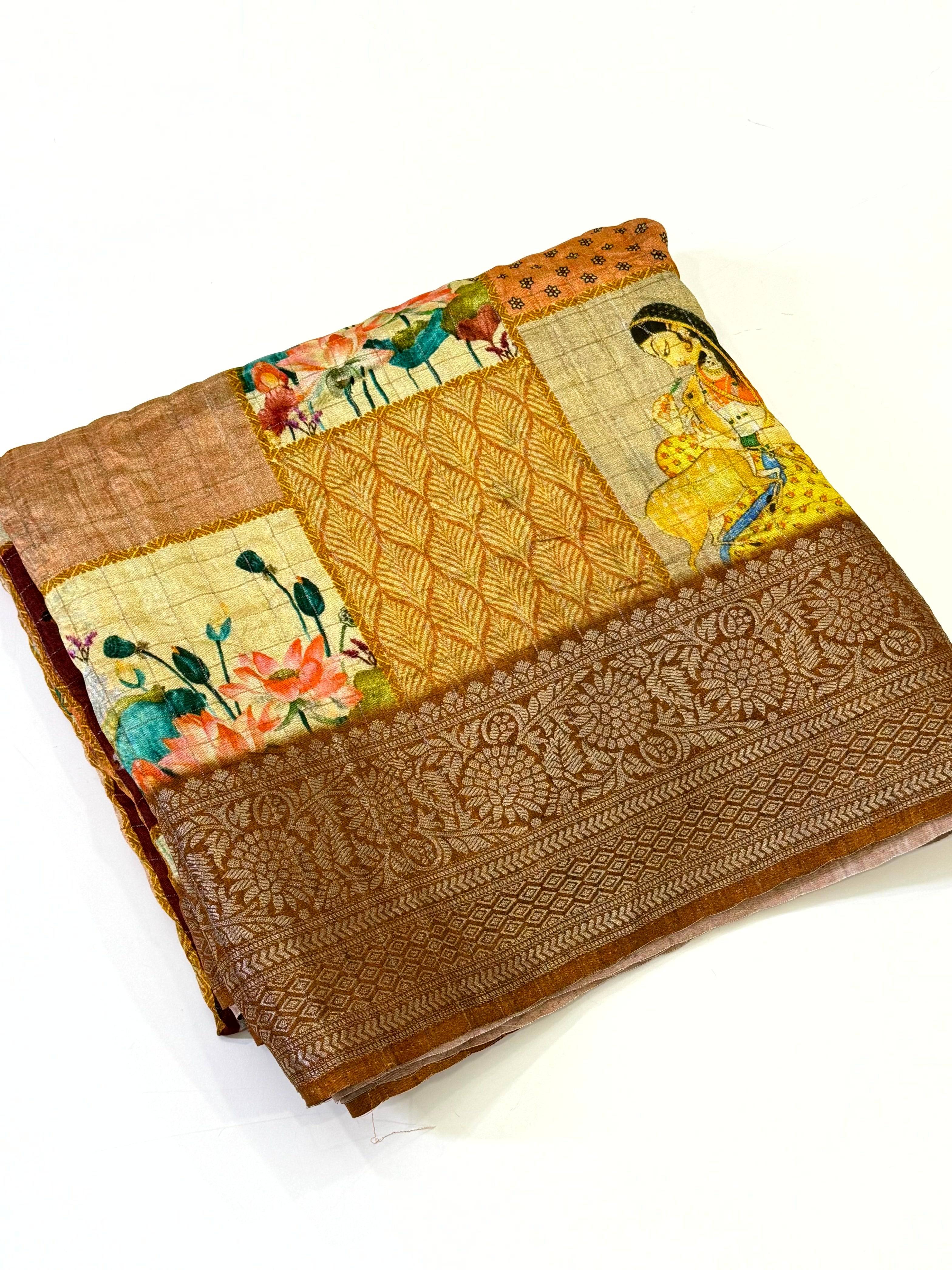 Artful Kalamkari Block Print Viscose Saree