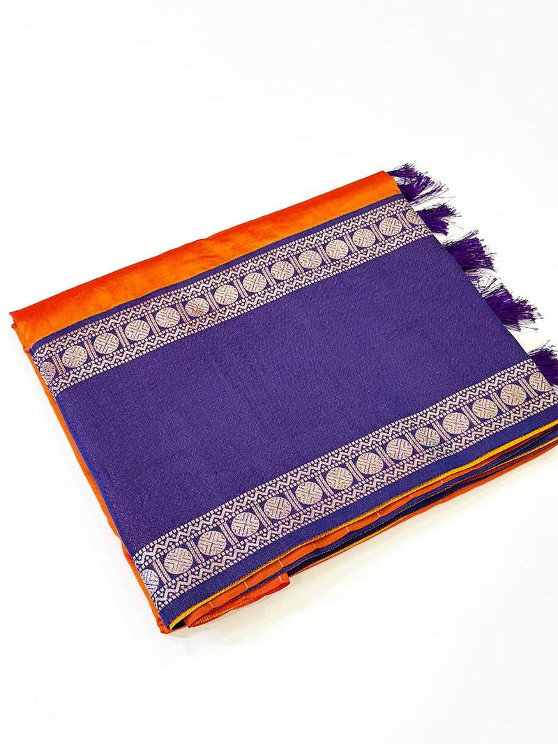 Fenta Orange Gadwal Pattu Saree