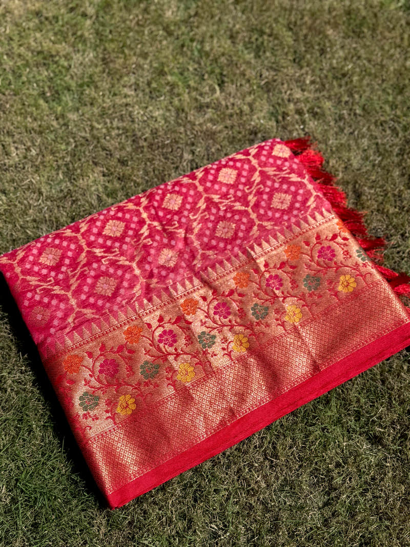 Pink Banarasi Minakari Katan Silk Saree