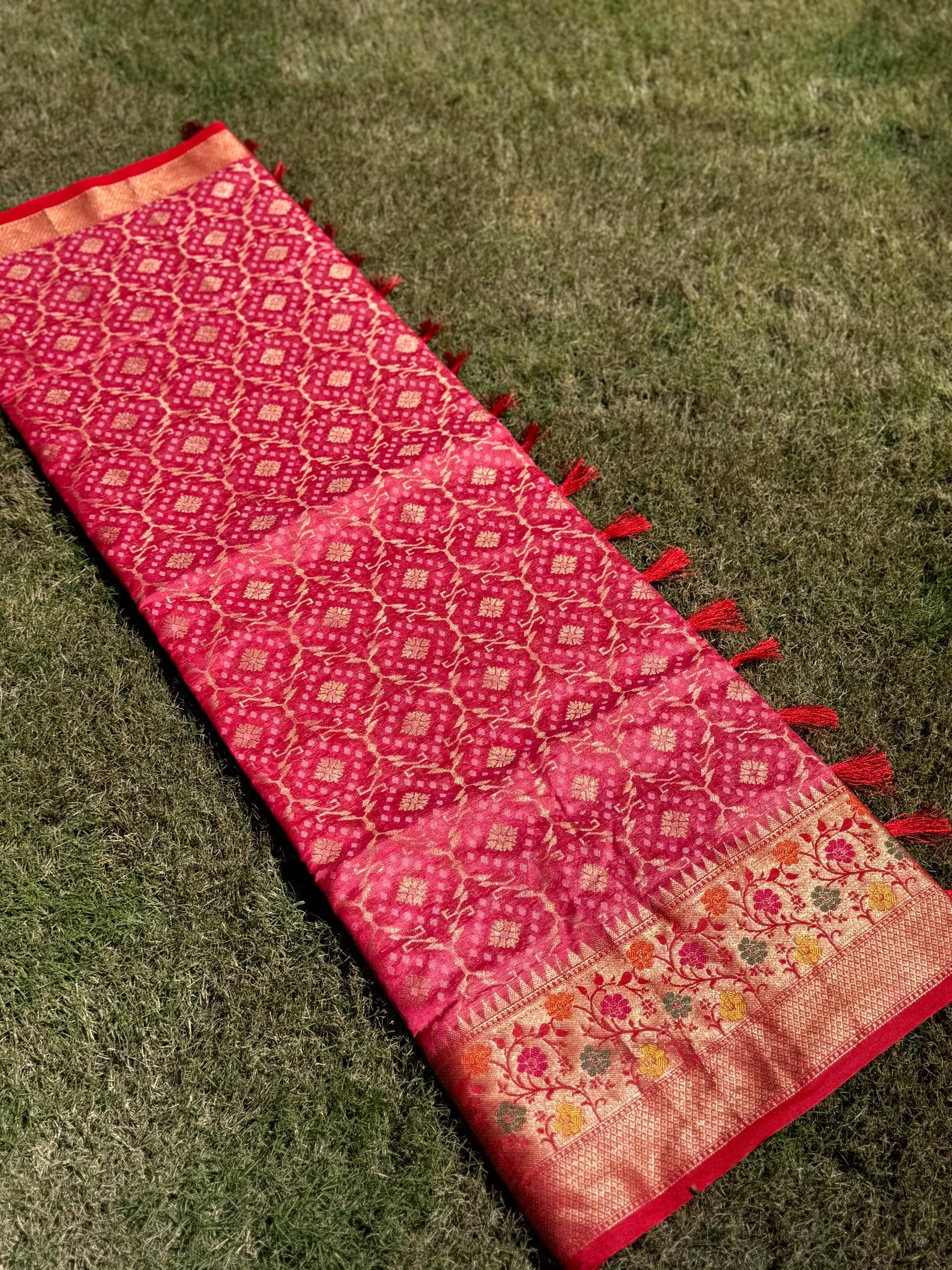 Pink Banarasi Minakari Katan Silk Saree