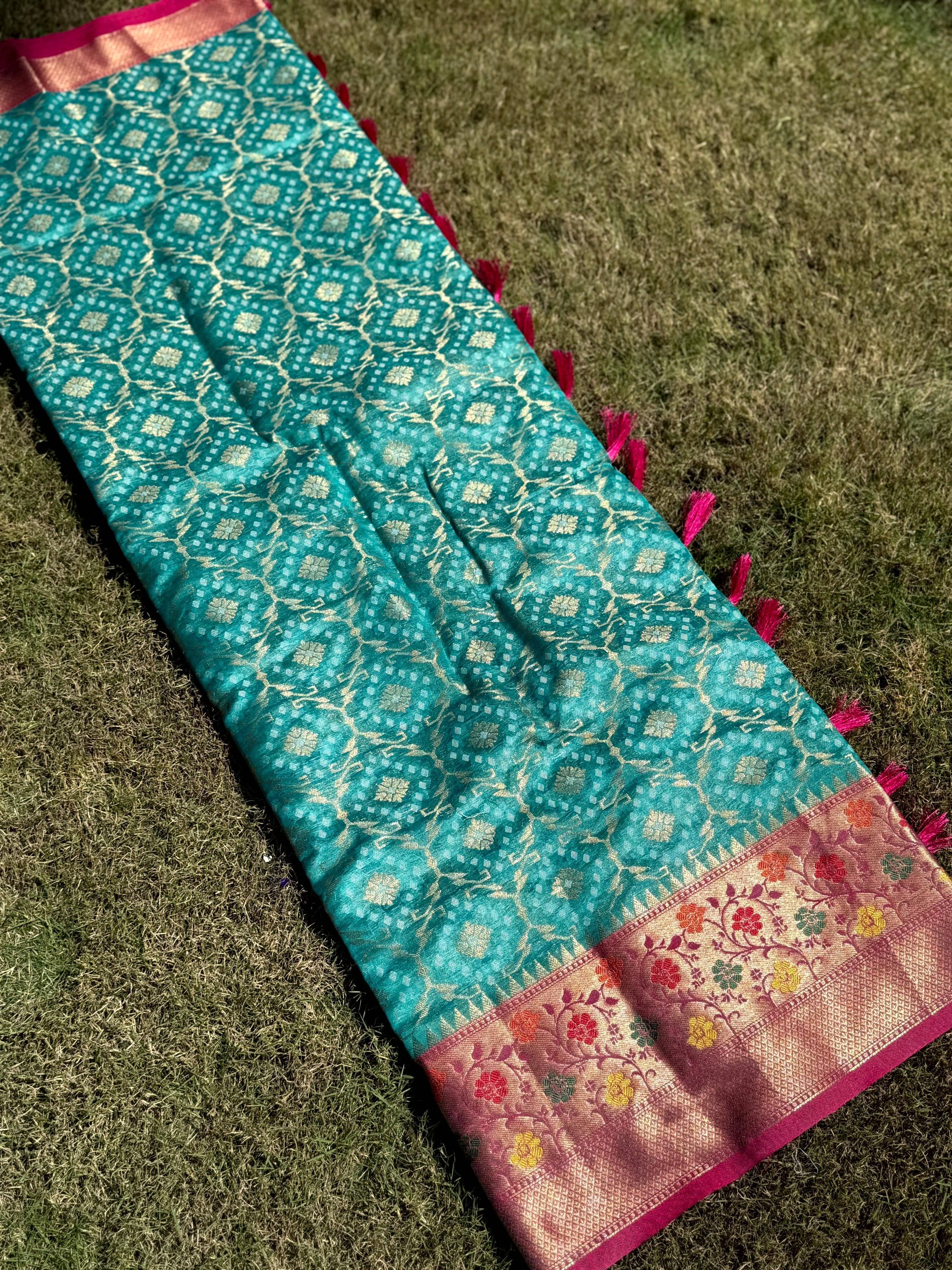 Rama Banarasi Minakari Katan Silk Saree