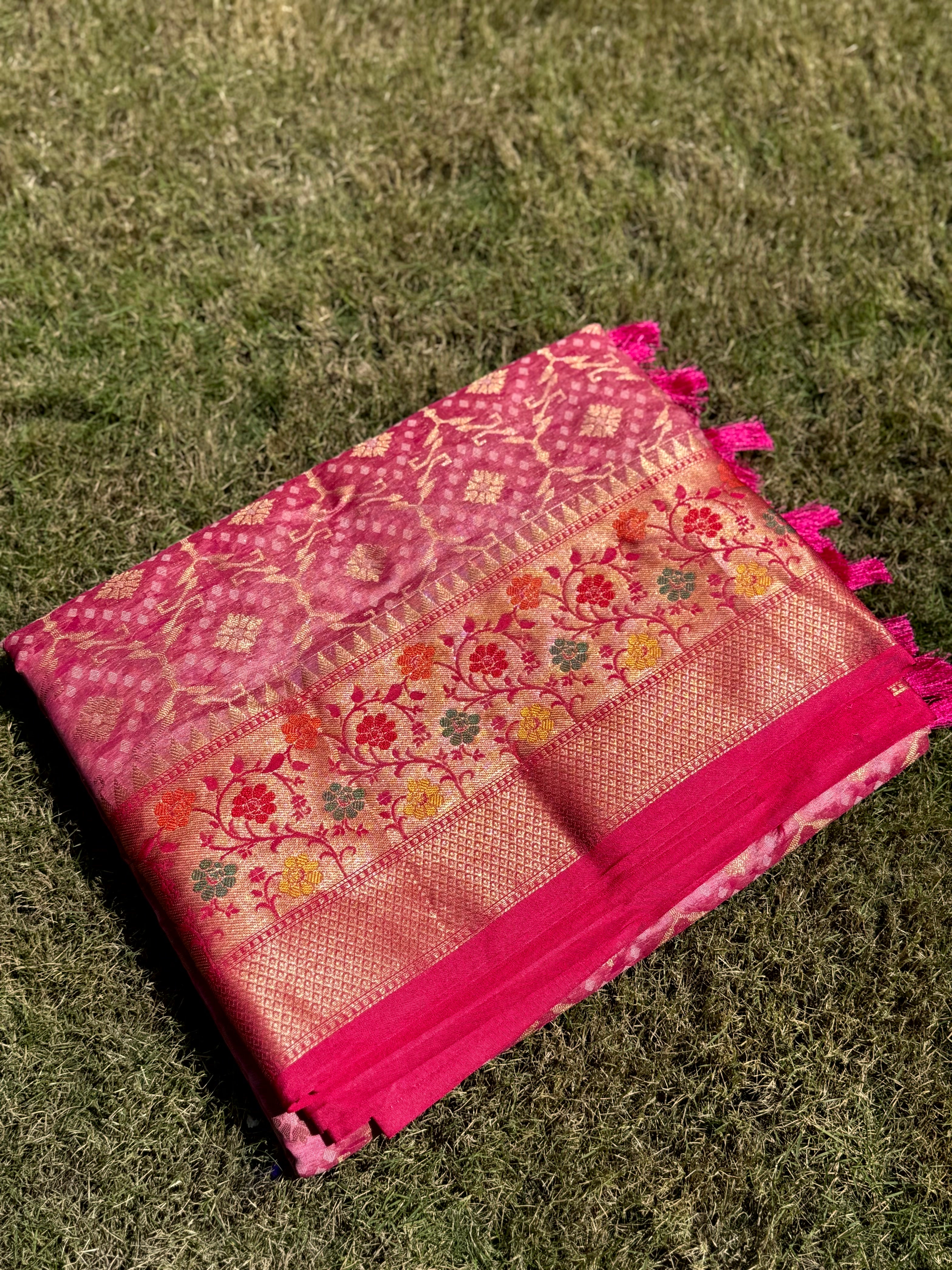 Baby Pink Banarasi Minakari Katan Silk Saree
