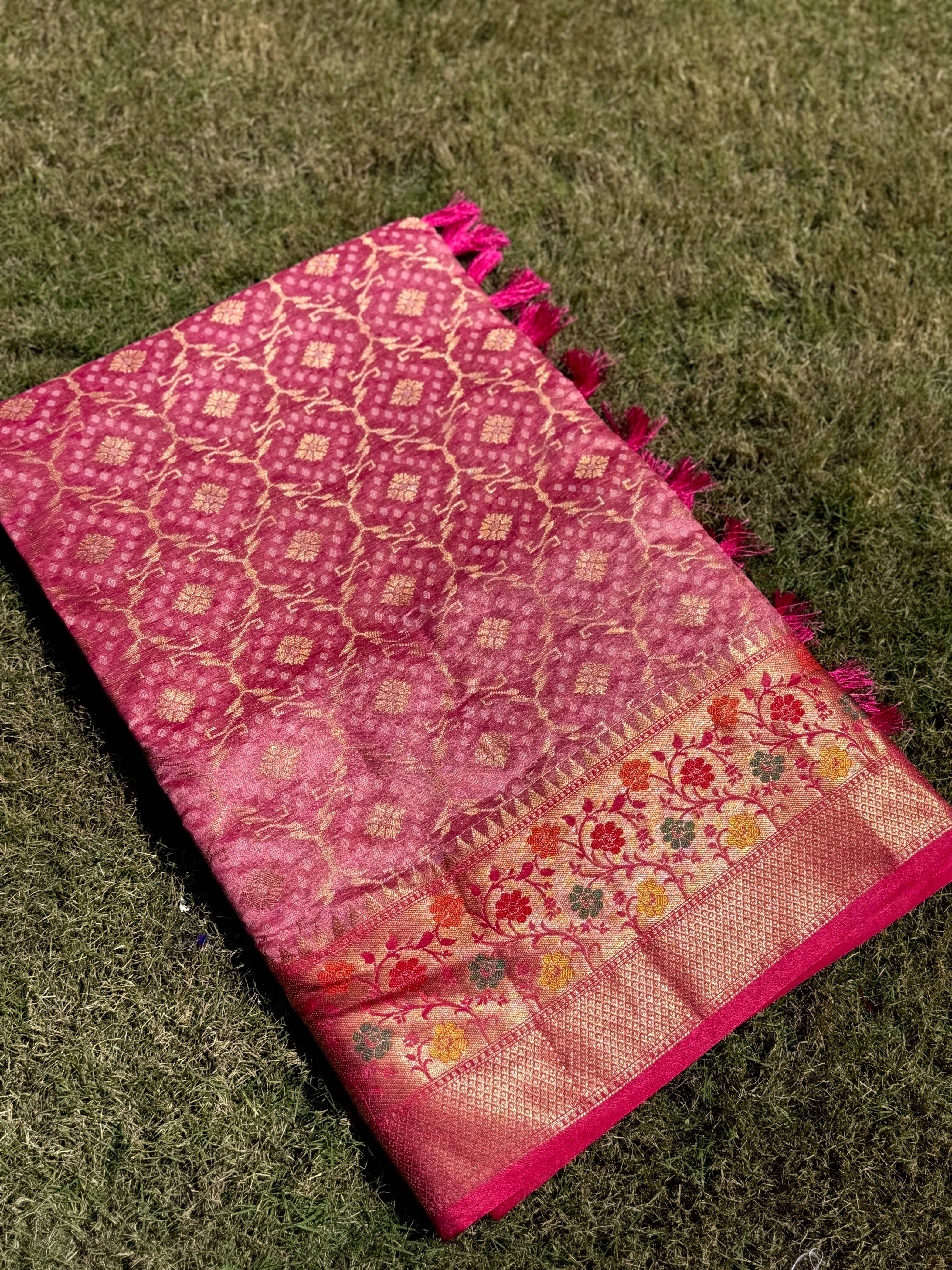 Baby Pink Banarasi Minakari Katan Silk Saree