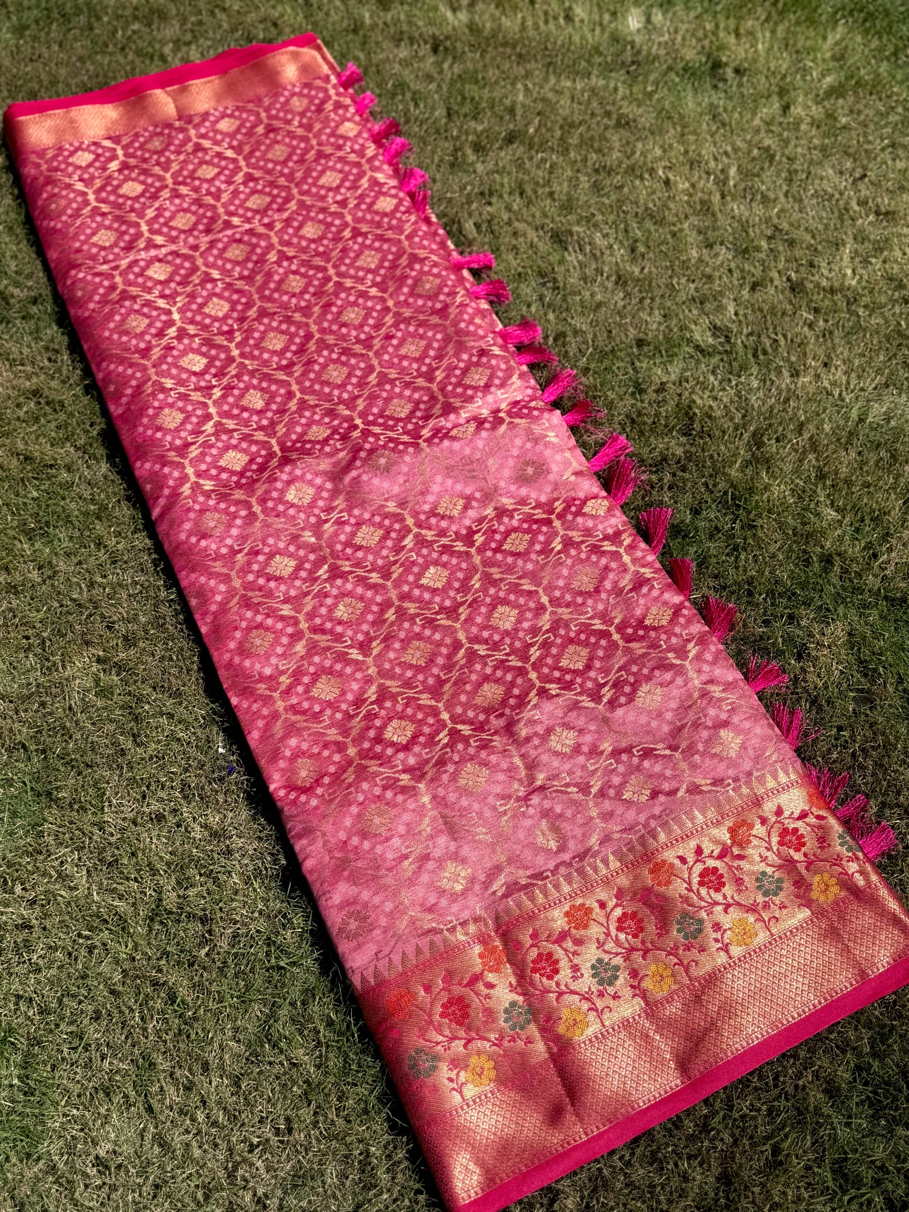 Baby Pink Banarasi Minakari Katan Silk Saree