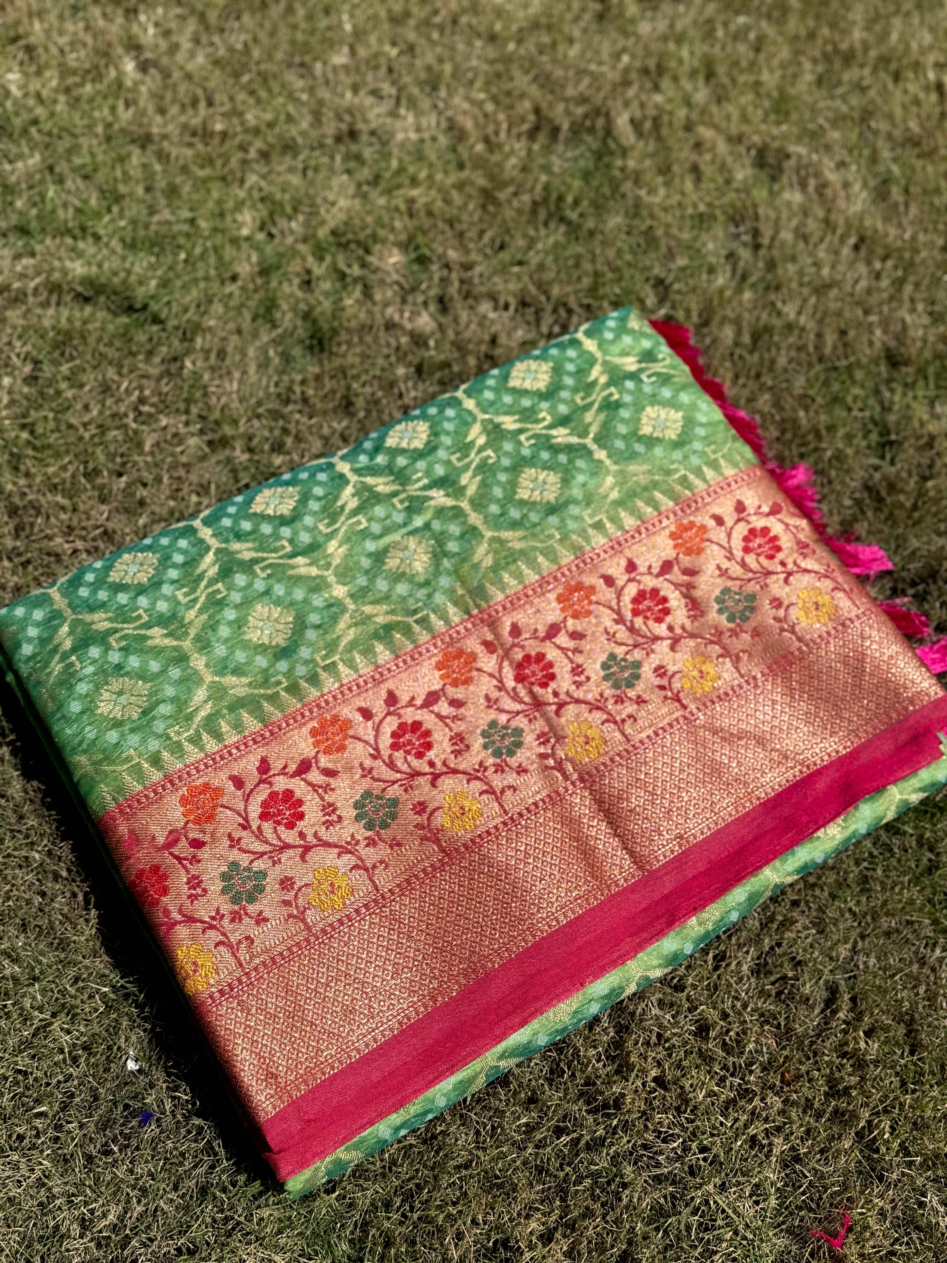 Green Banarasi Minakari Katan Silk Saree