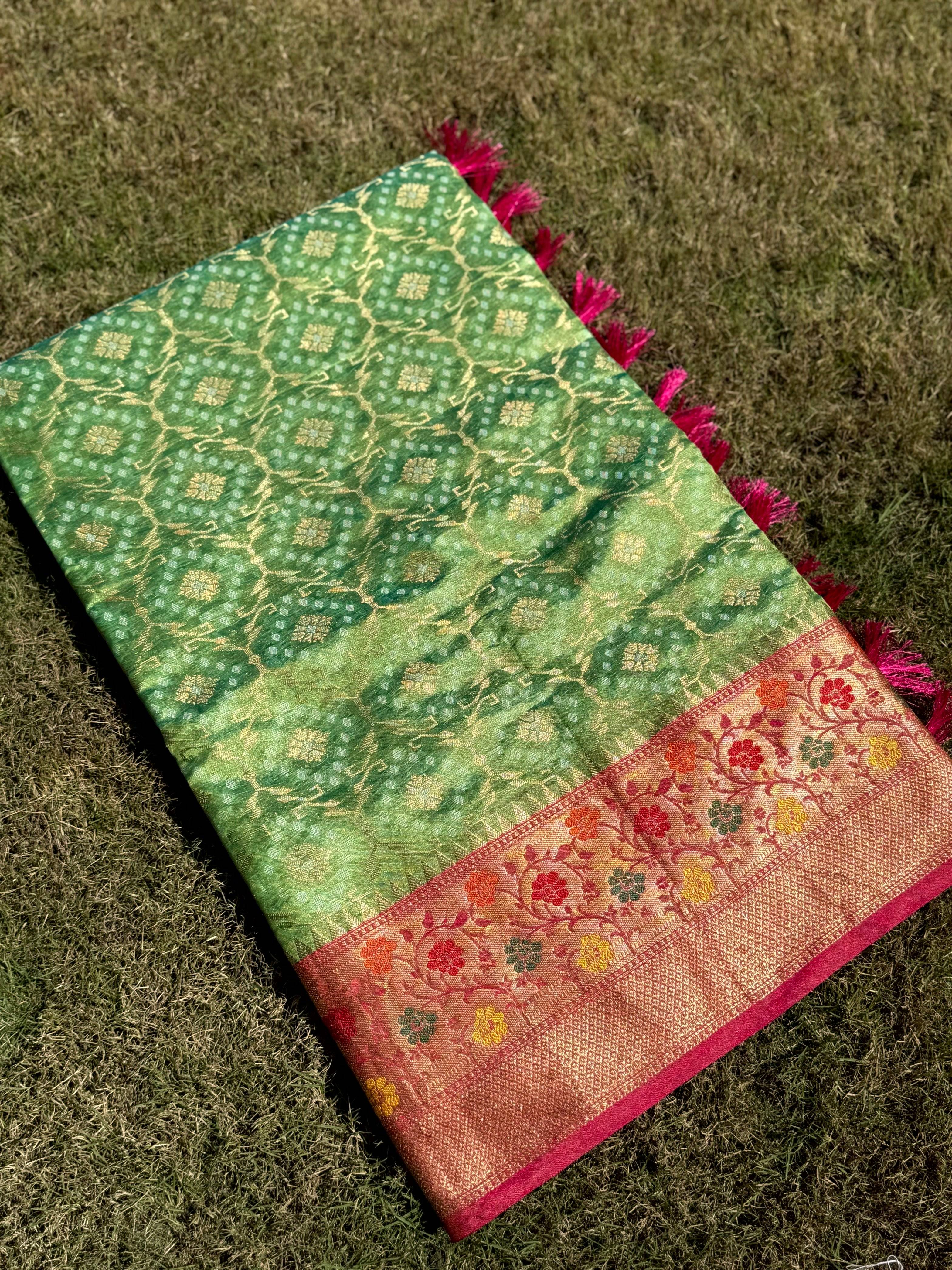 Green Banarasi Minakari Katan Silk Saree