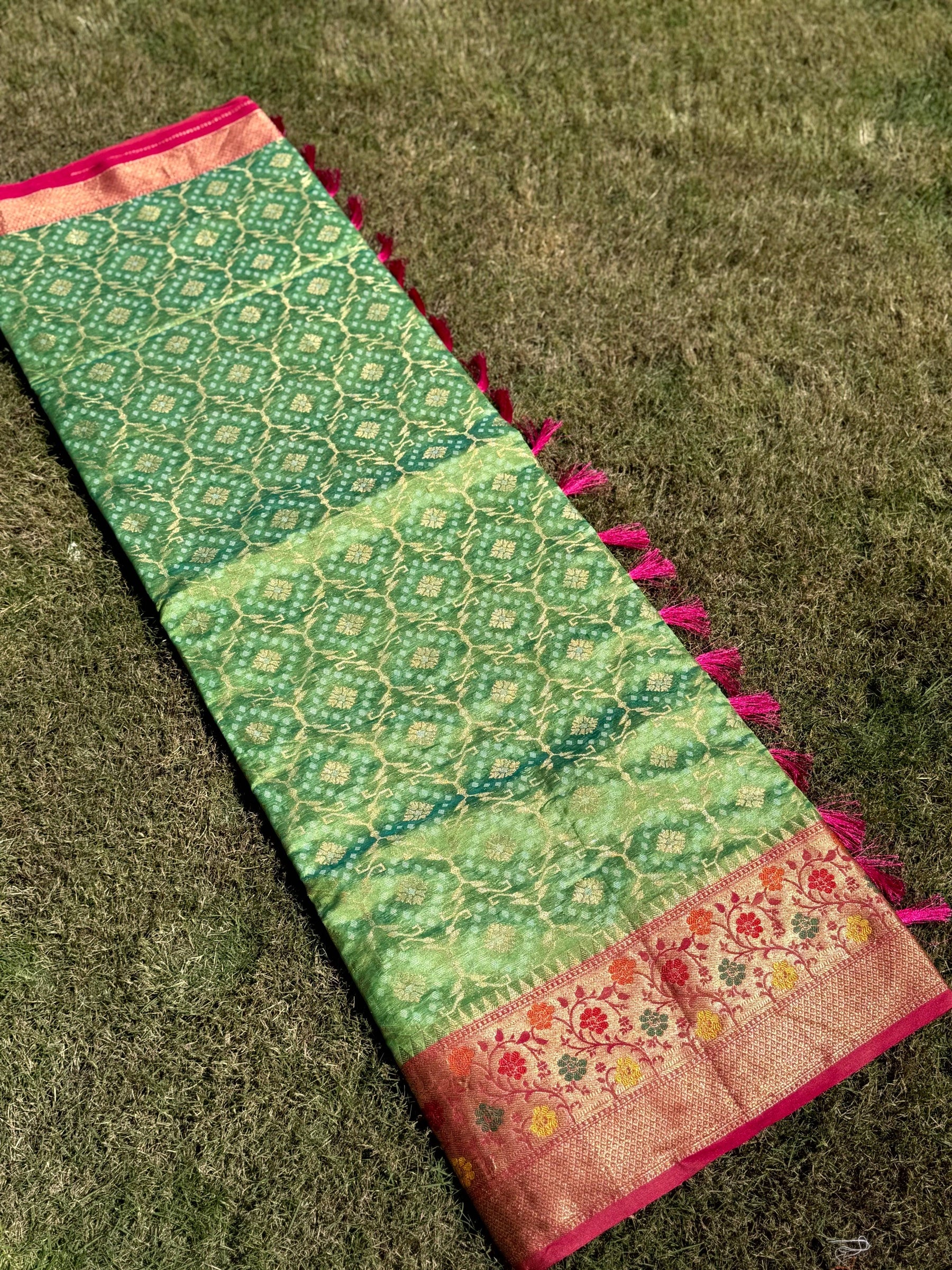 Green Banarasi Minakari Katan Silk Saree