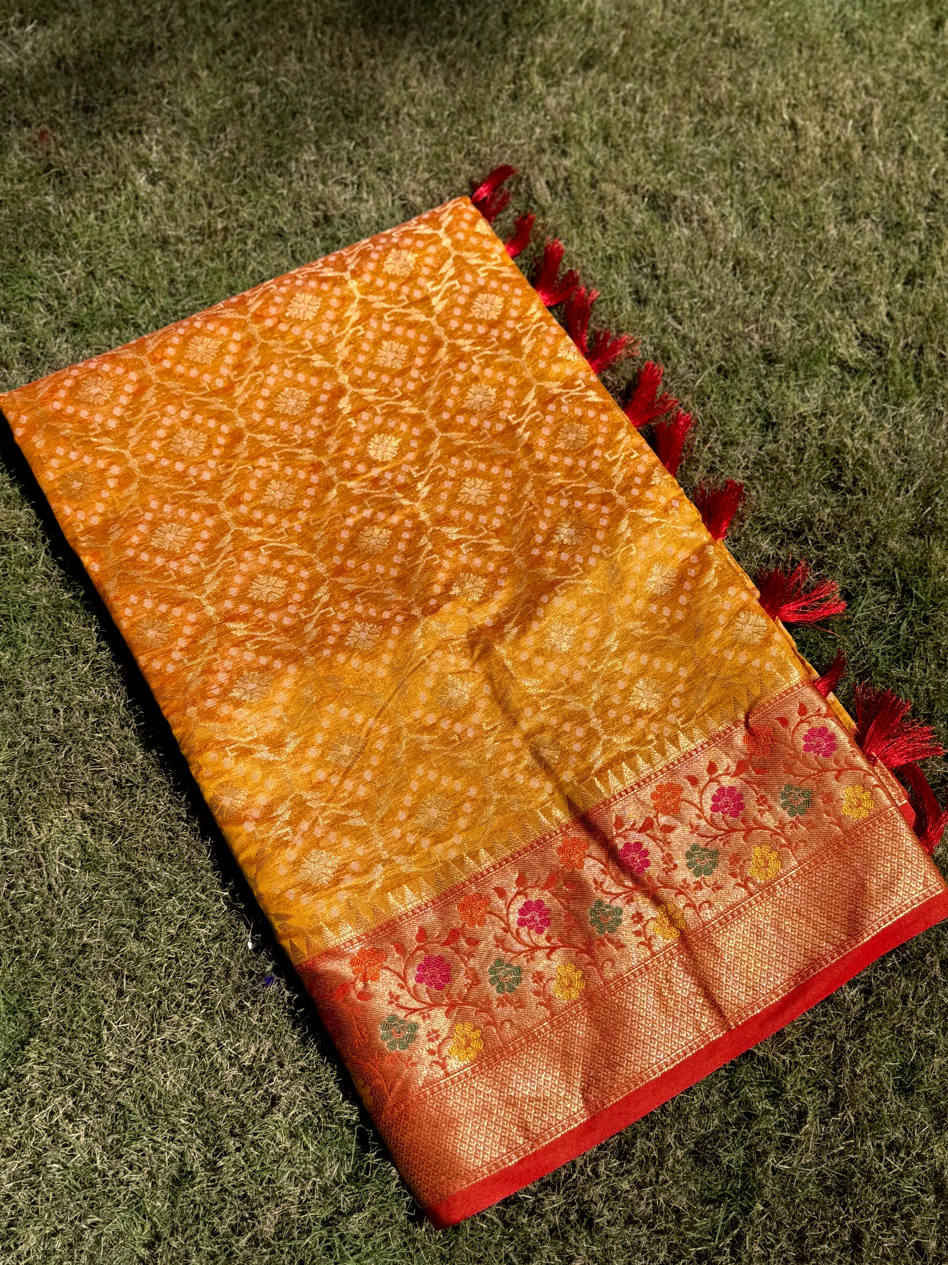 Yellow Banarasi Minakari Katan Silk Saree