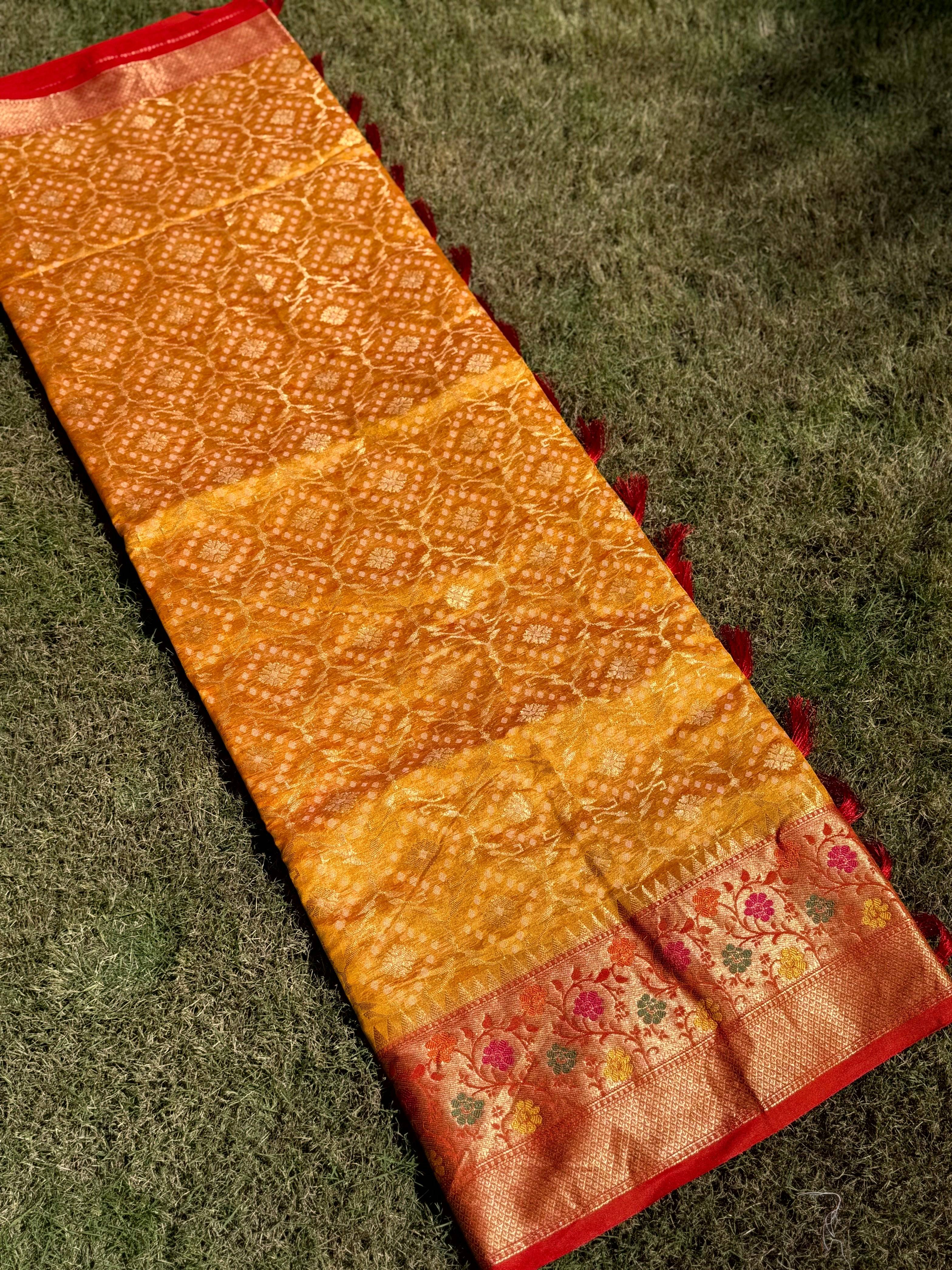 Yellow Banarasi Minakari Katan Silk Saree