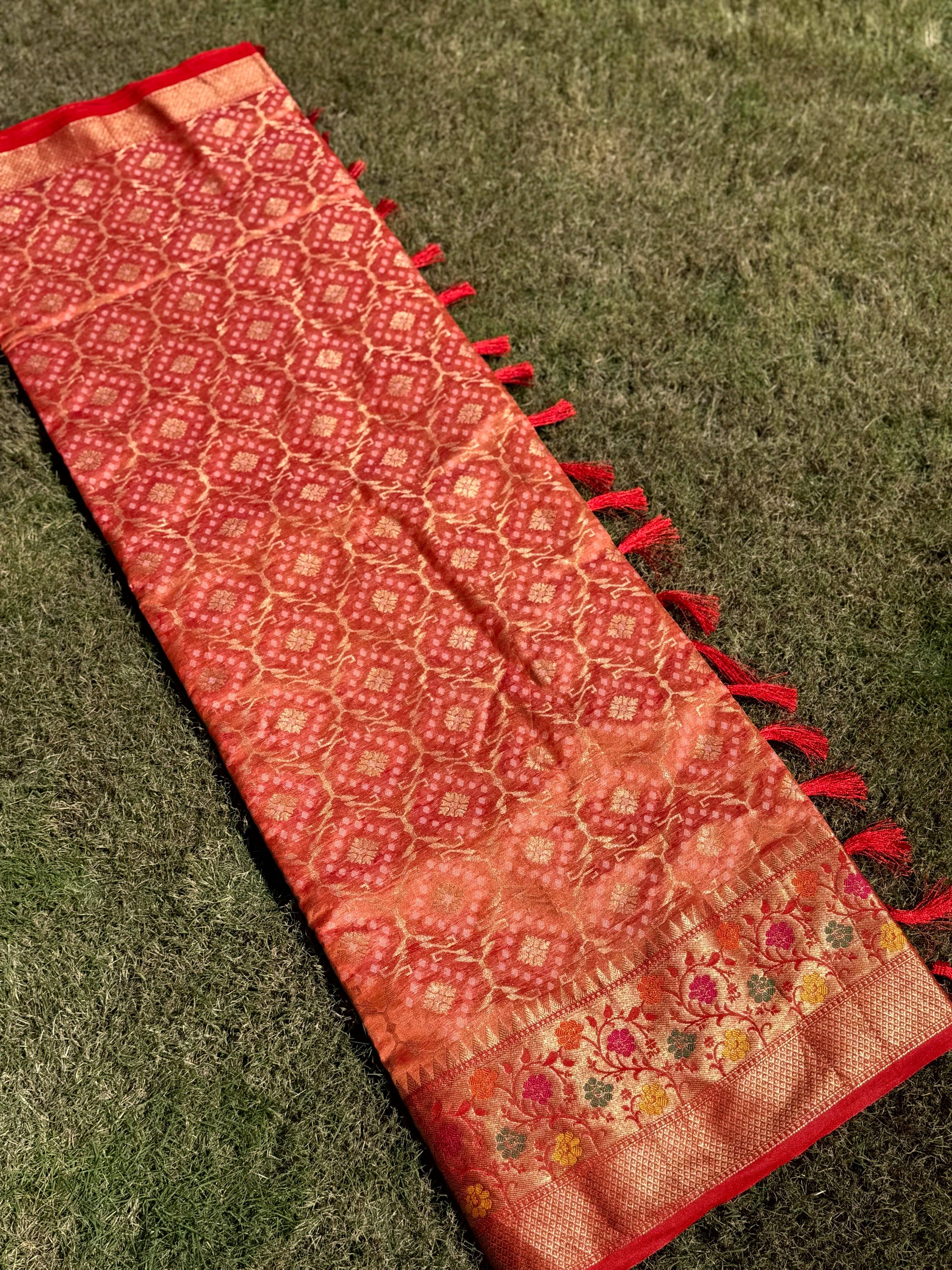 Peach Banarasi Minakari Katan Silk Saree