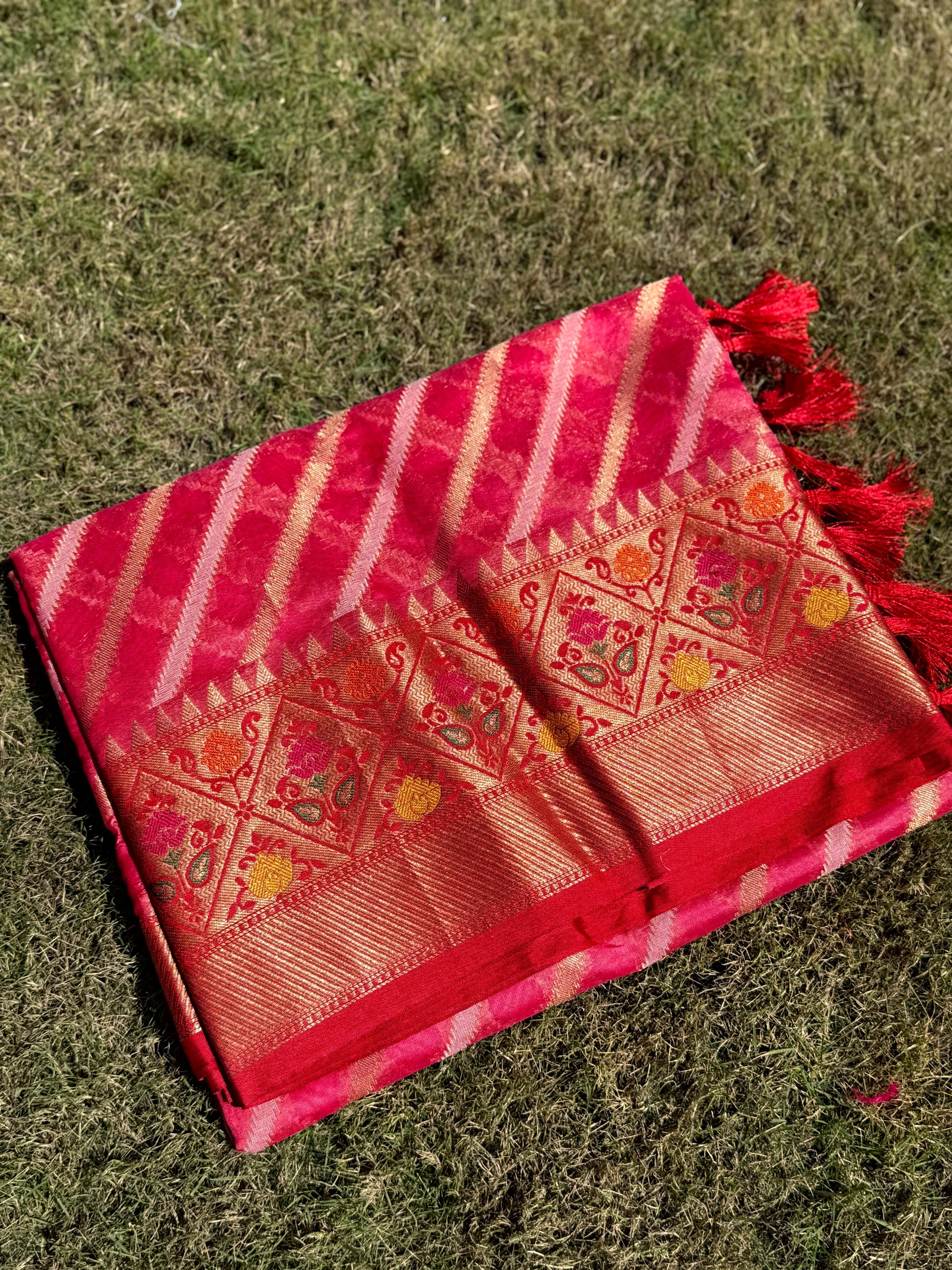 Pink Banarasi Lehriya Katan Silk Saree