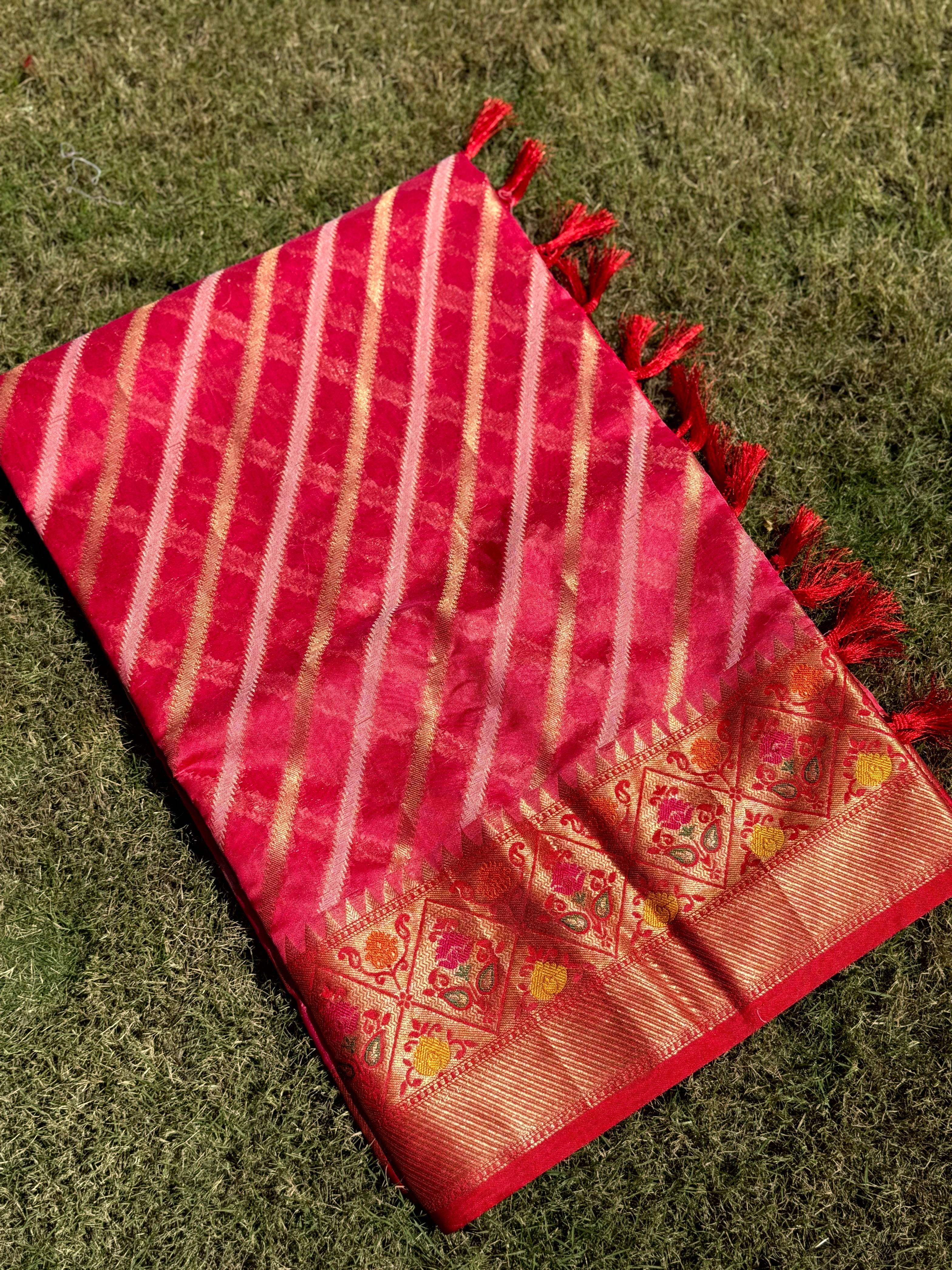 Pink Banarasi Lehriya Katan Silk Saree