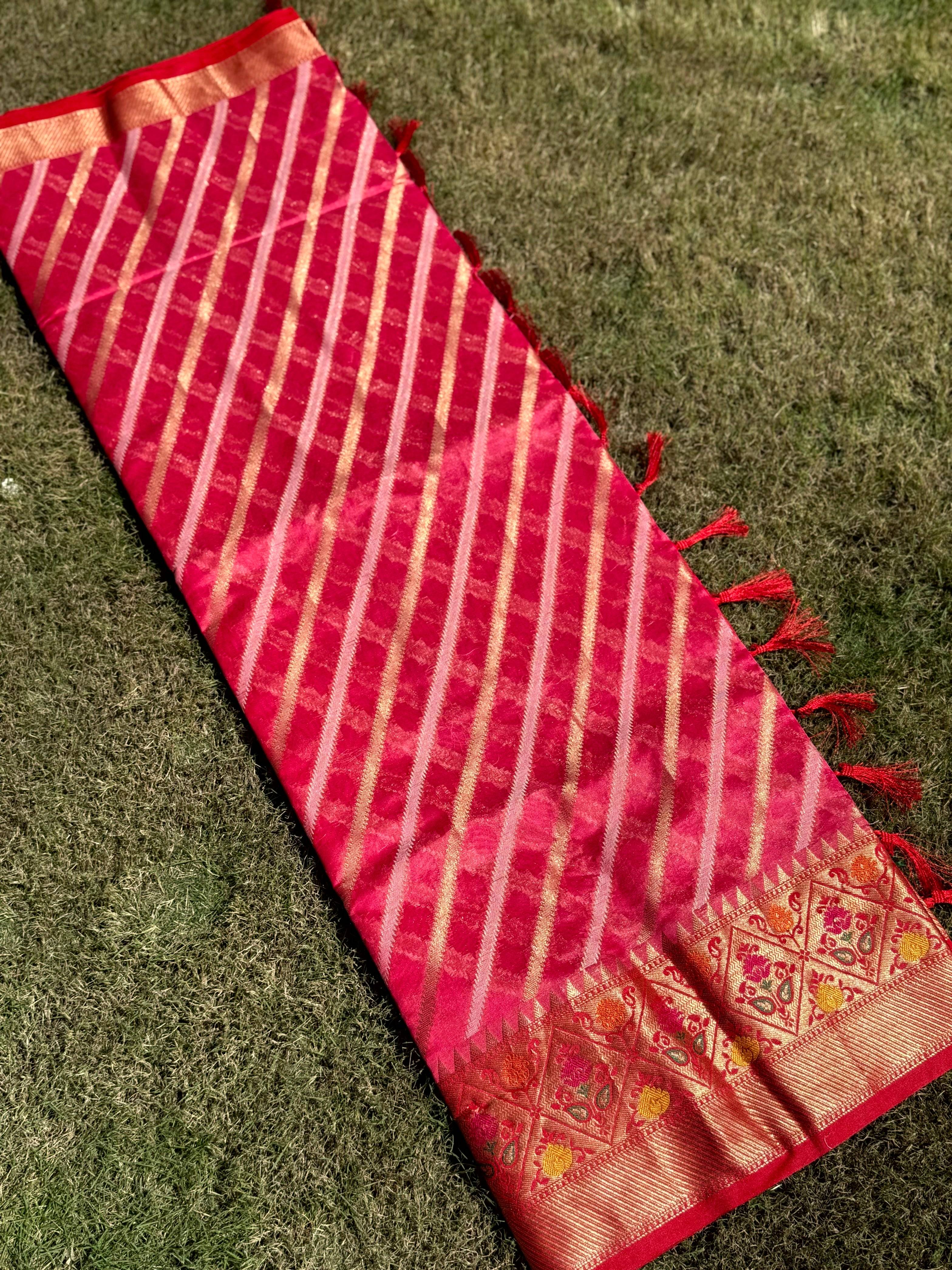Pink Banarasi Lehriya Katan Silk Saree