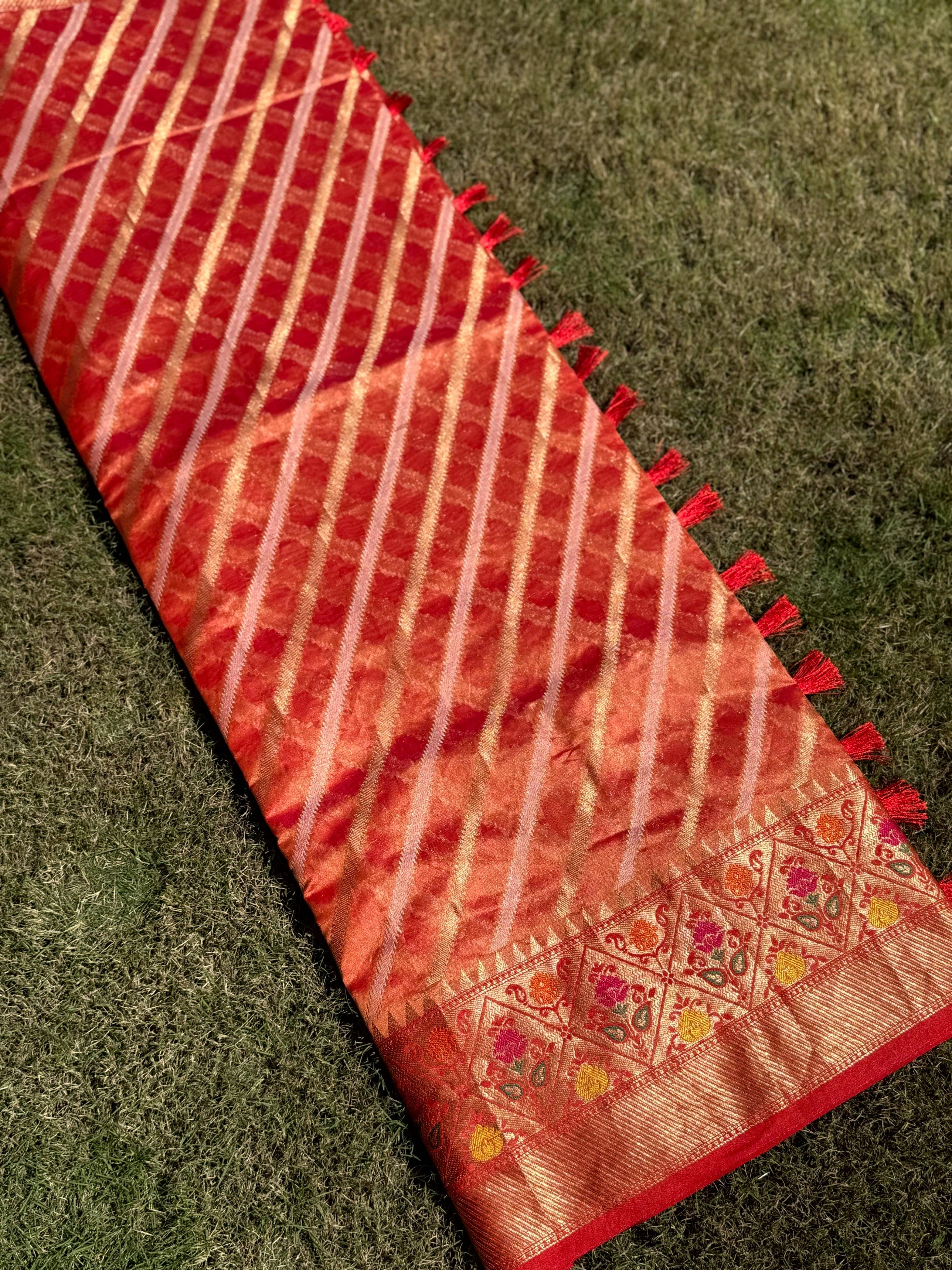 Peach Banarasi Lehriya Katan Silk Saree