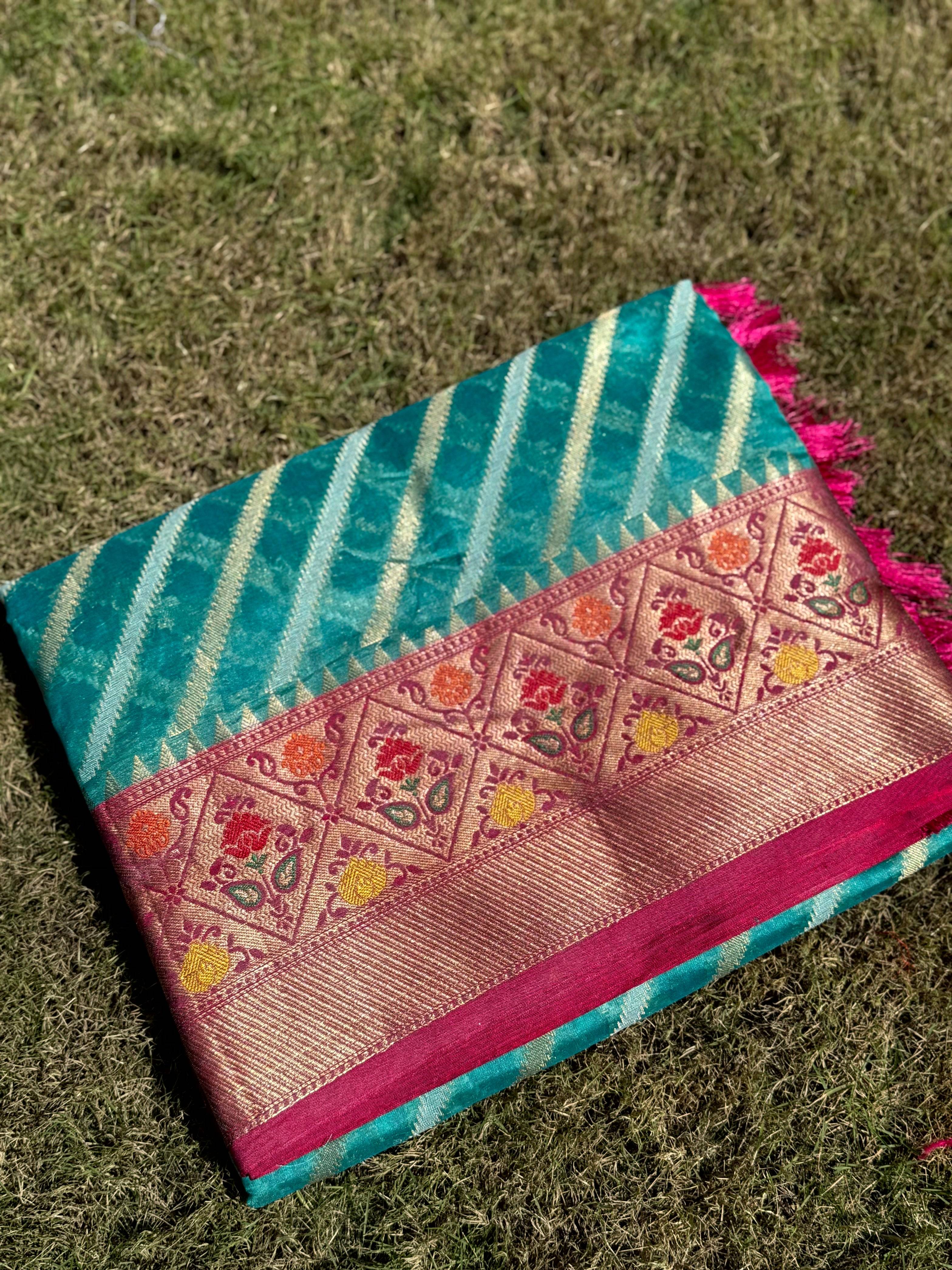 Rama Banarasi Lehriya Katan Silk Saree