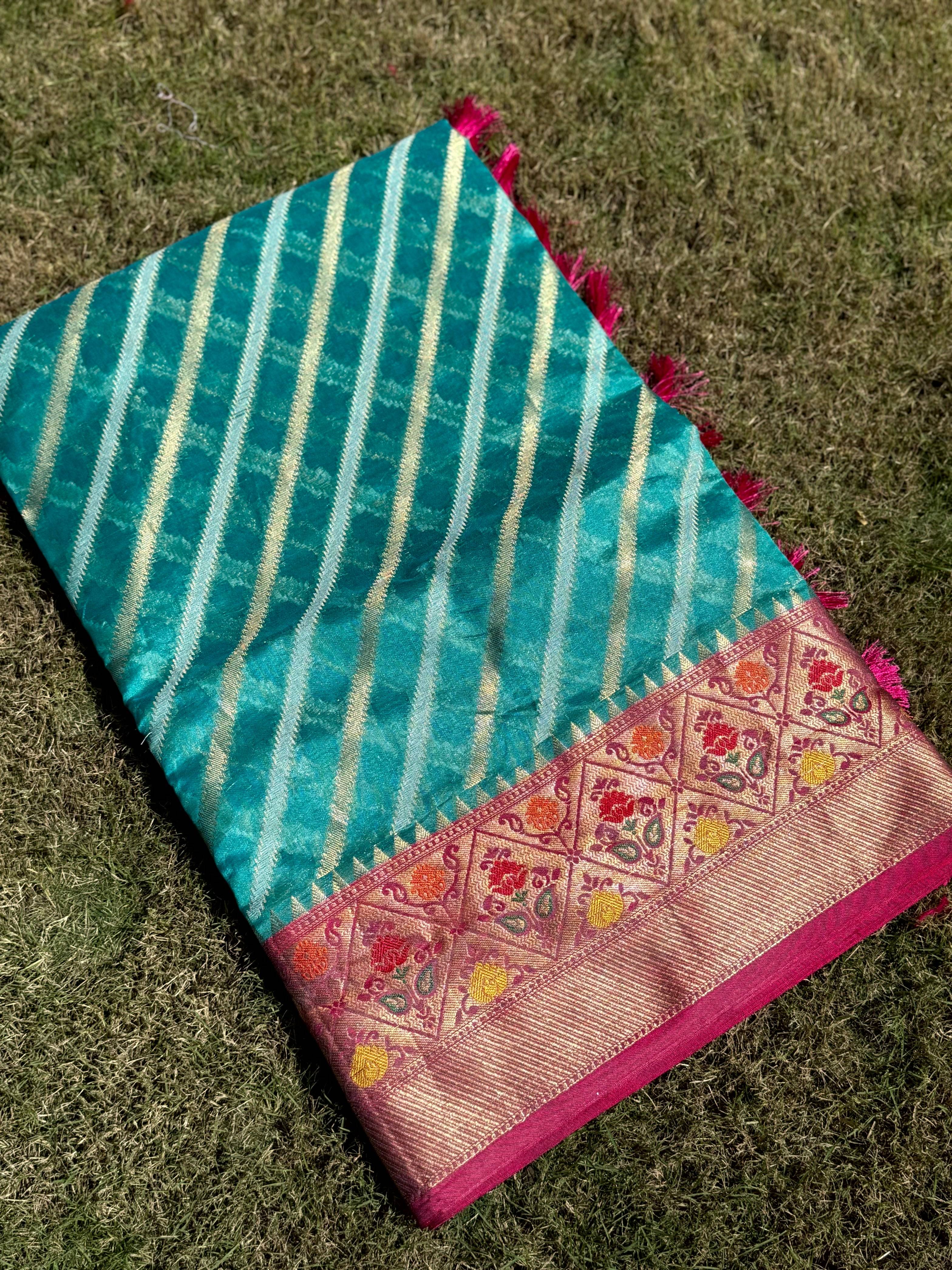 Rama Banarasi Lehriya Katan Silk Saree