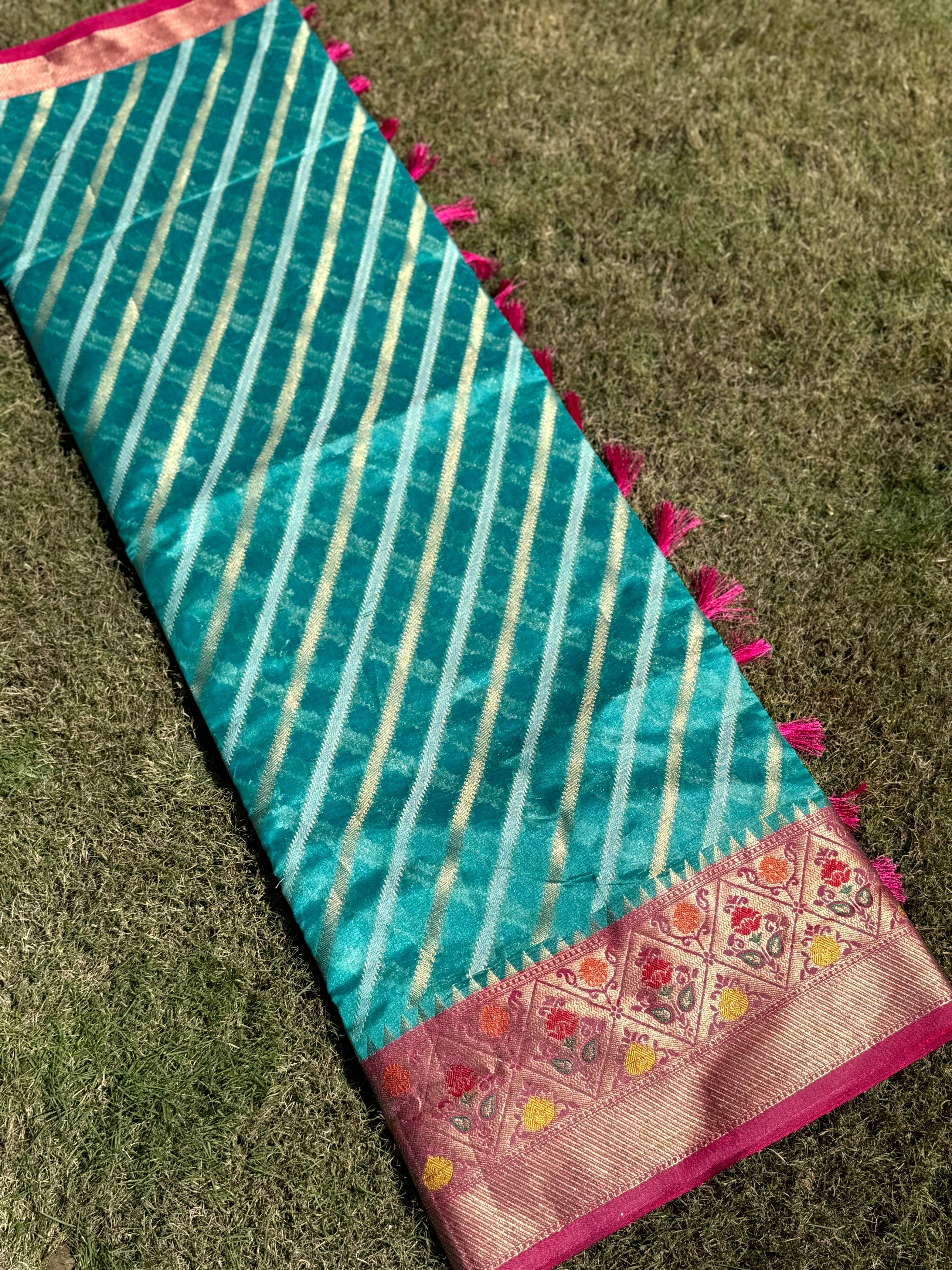 Rama Banarasi Lehriya Katan Silk Saree