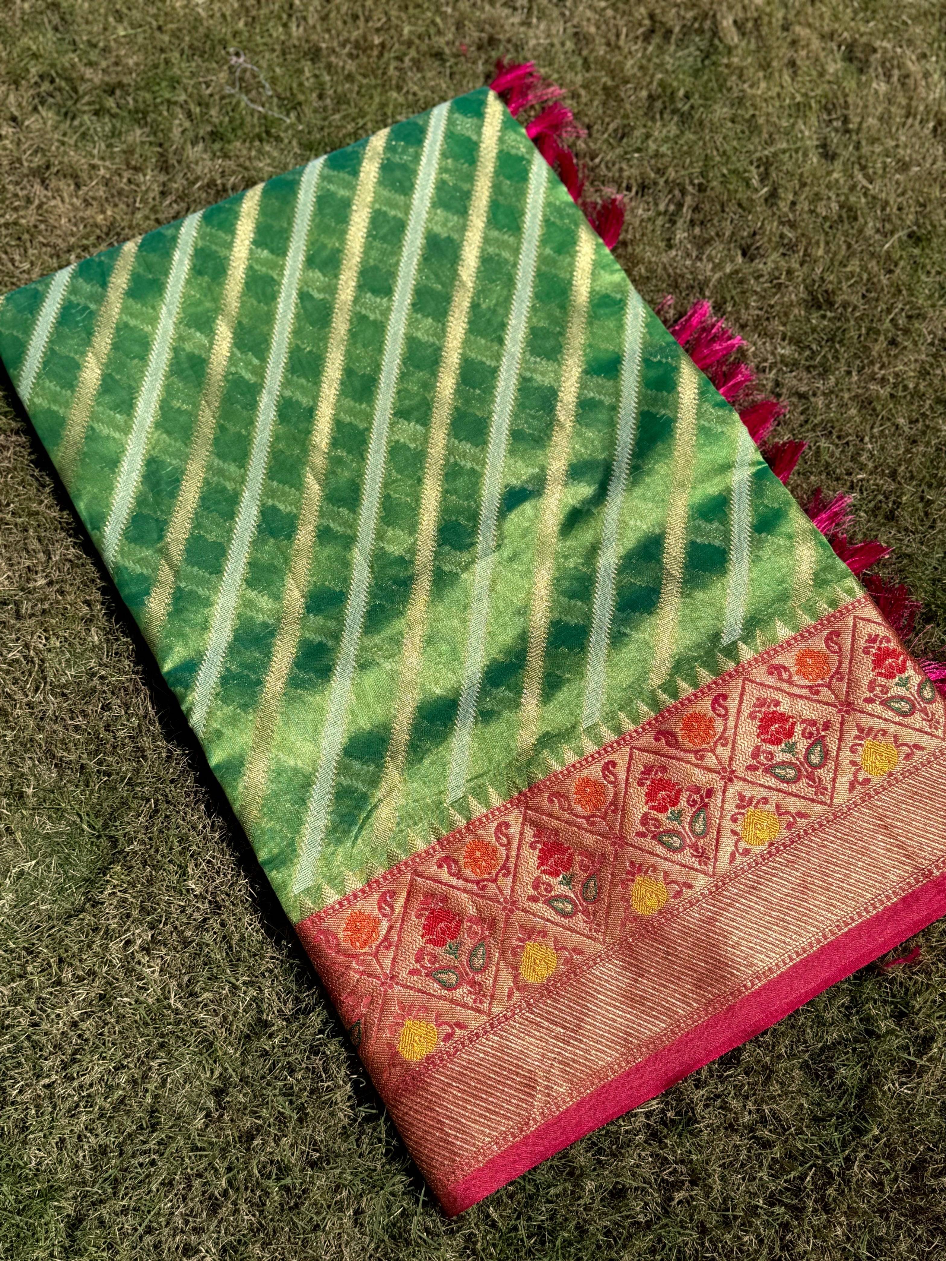 Green Banarasi Lehriya Katan Silk Saree