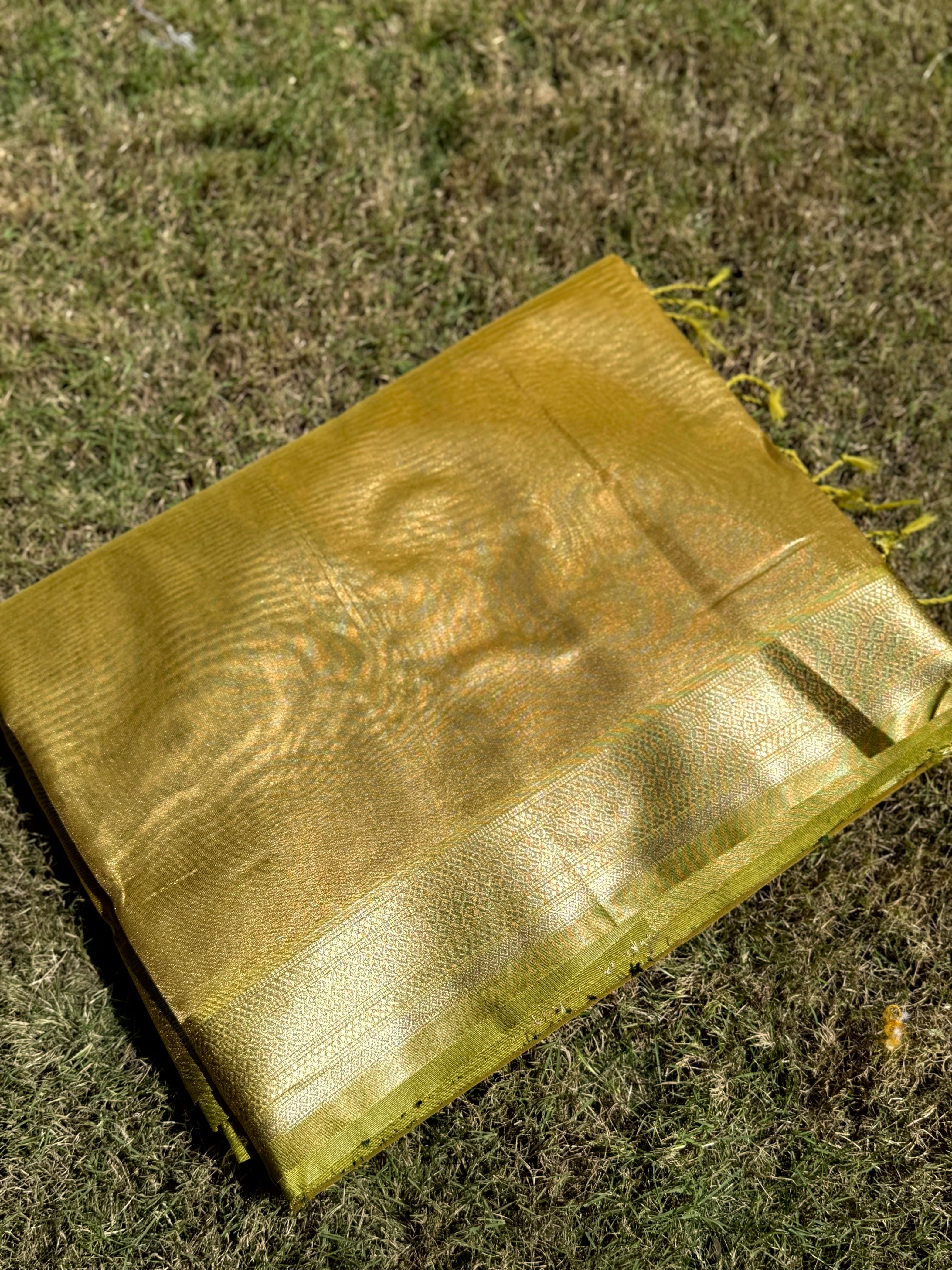 Radiant Green Gold Zari Tissue Saree
