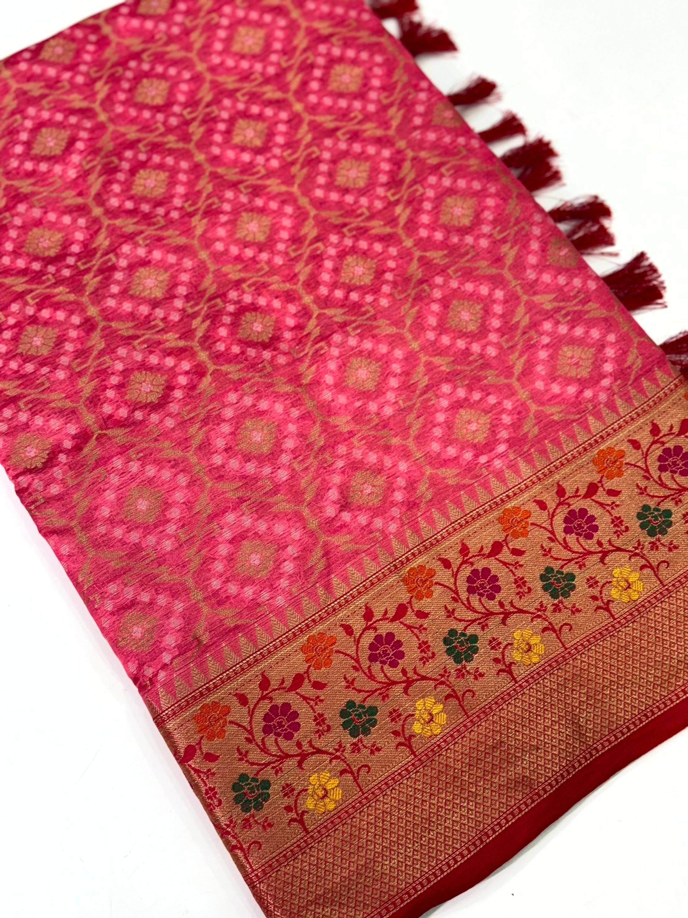 Pink Banarasi Minakari Katan Silk Saree