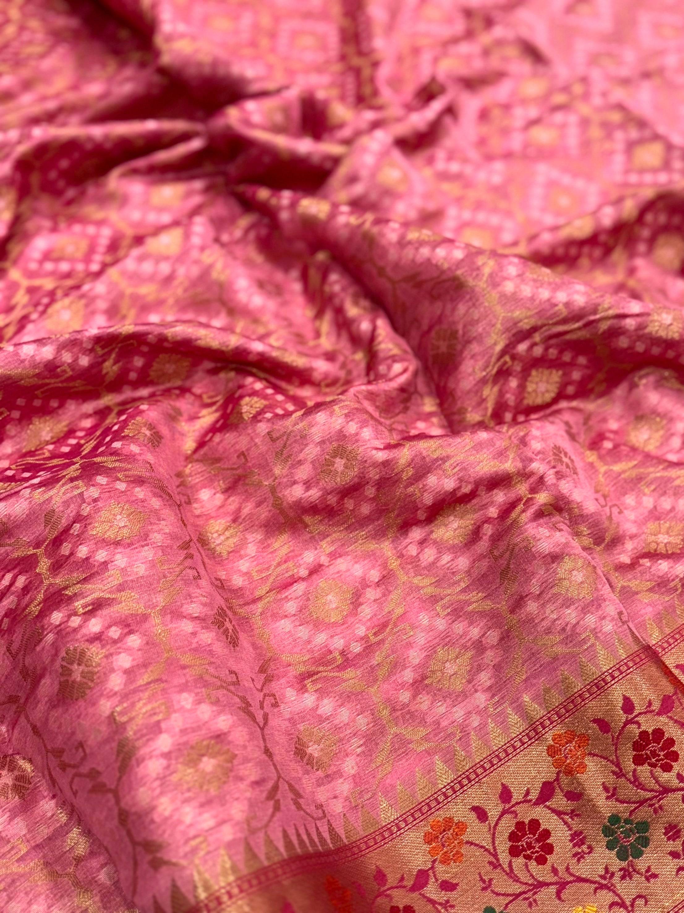 Baby Pink Banarasi Minakari Katan Silk Saree