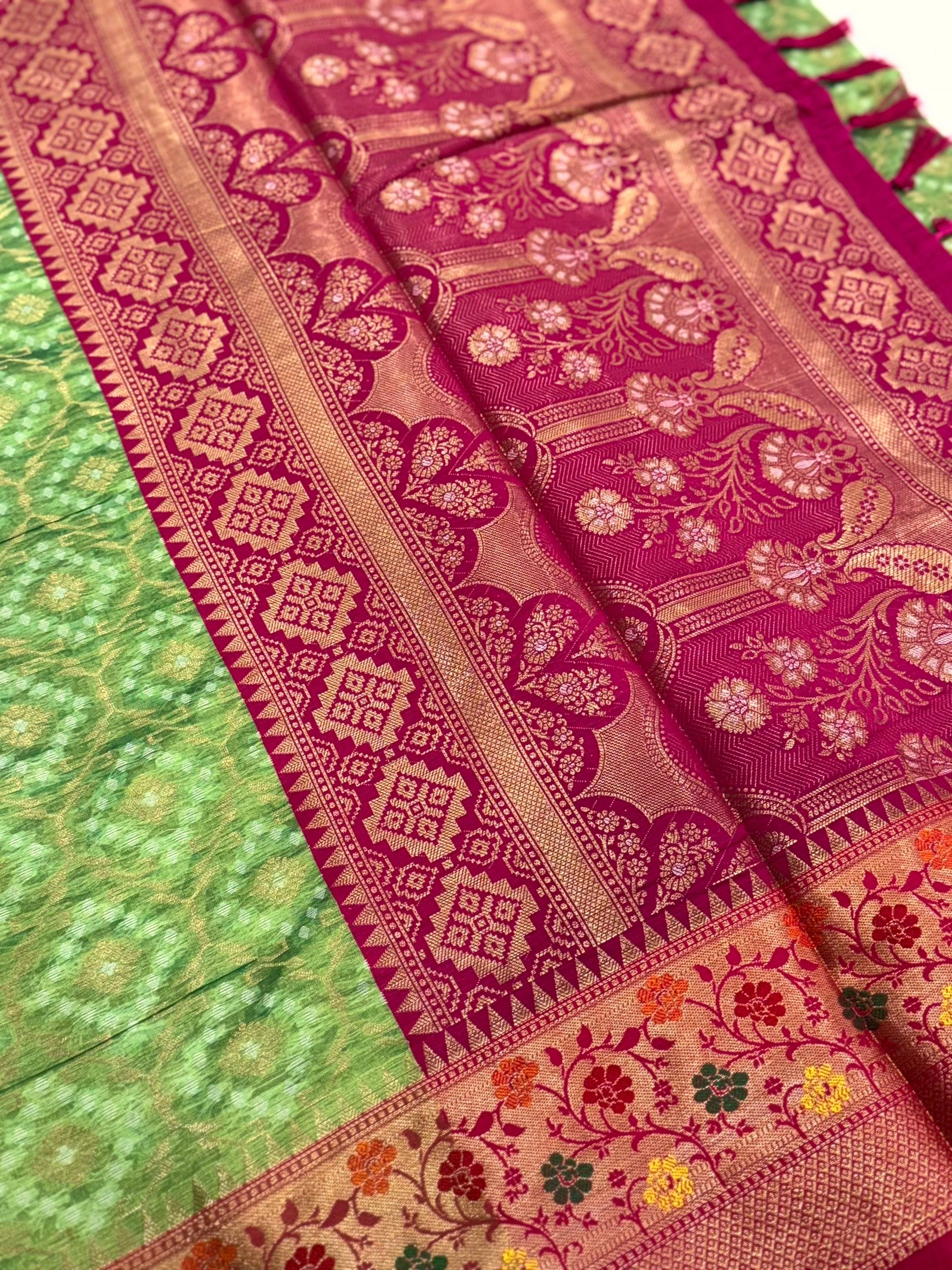 Green Banarasi Minakari Katan Silk Saree