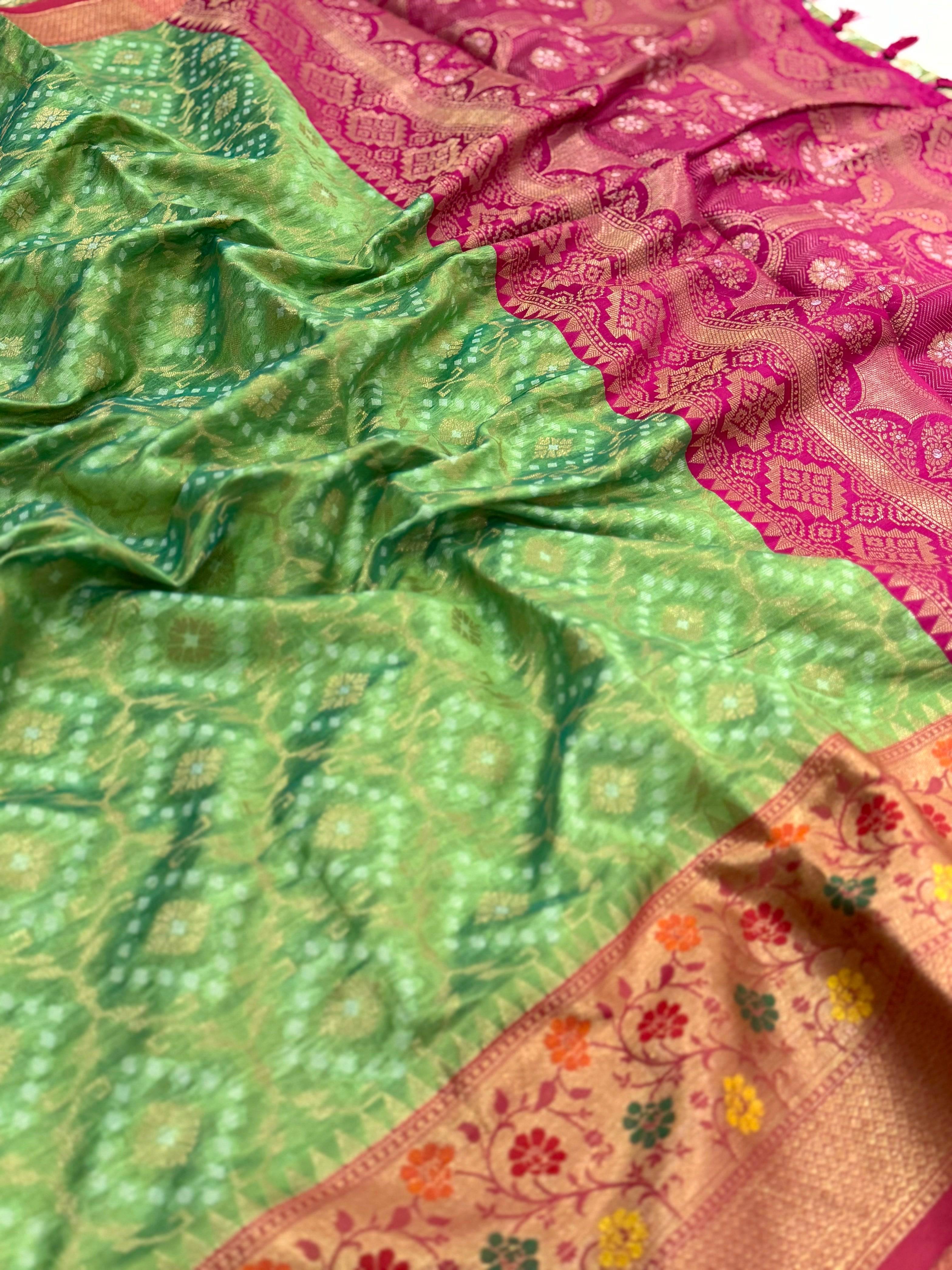 Green Banarasi Minakari Katan Silk Saree