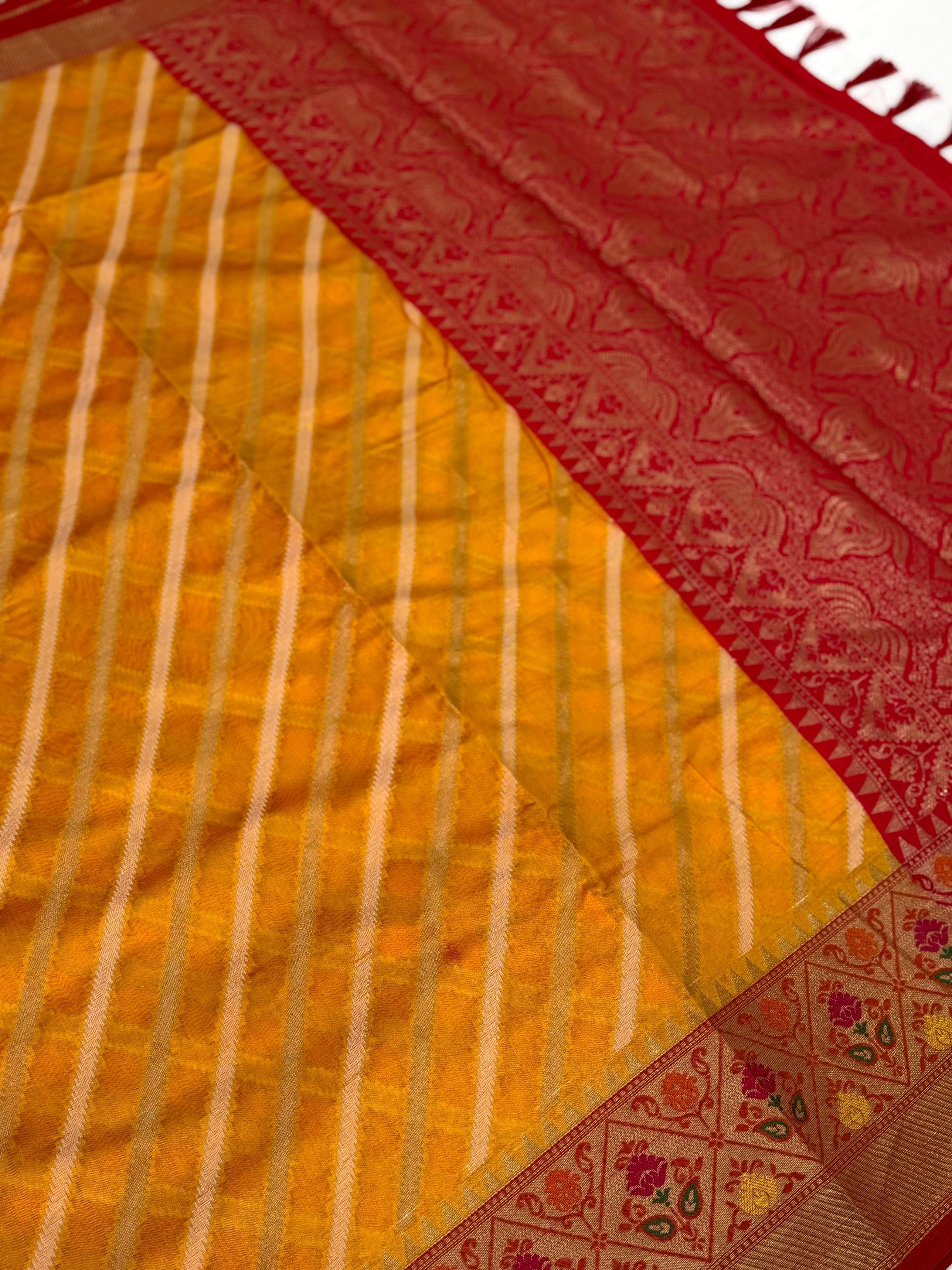 Yellow Banarasi Lehriya Katan Silk Saree