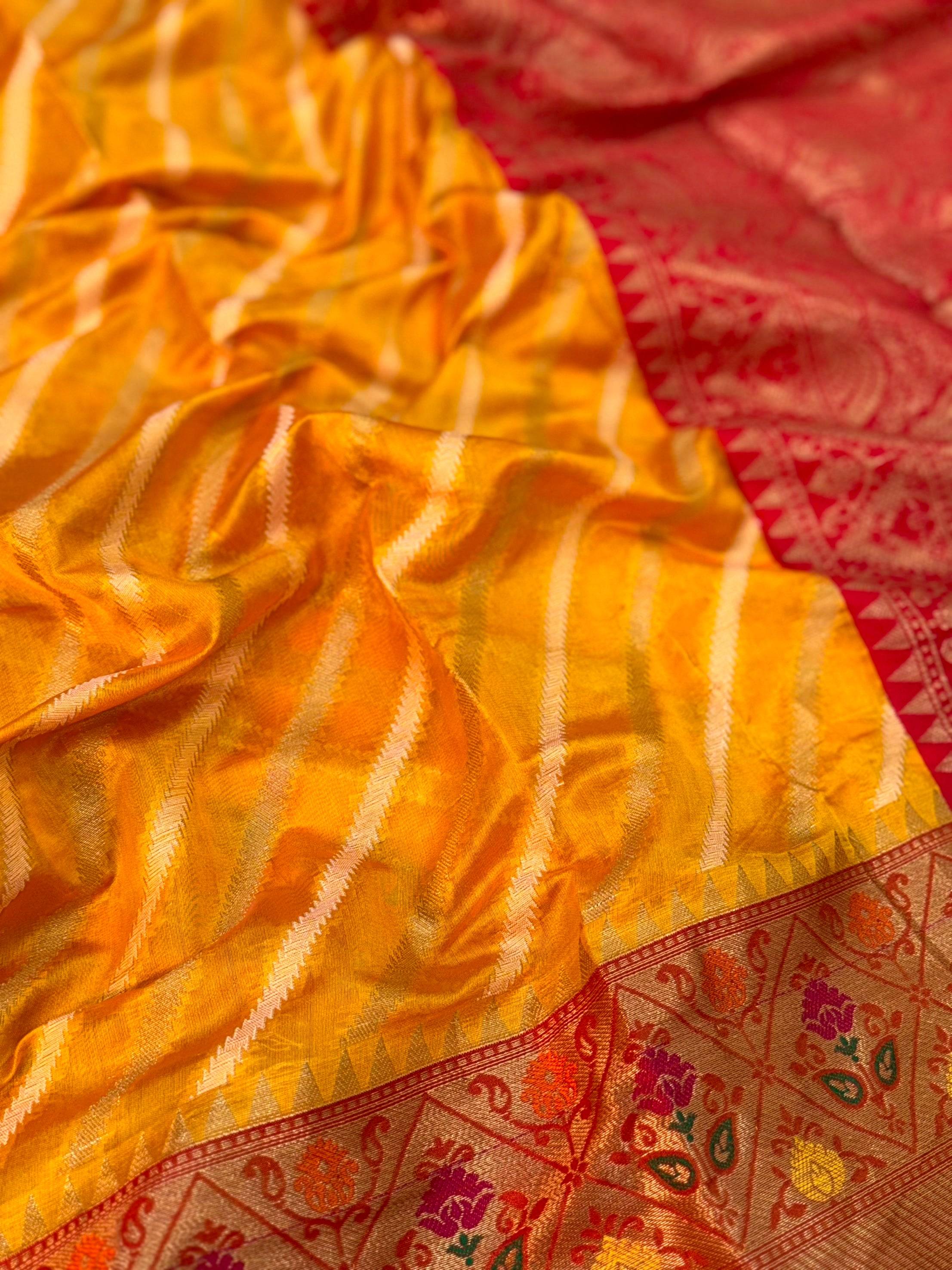 Yellow Banarasi Lehriya Katan Silk Saree