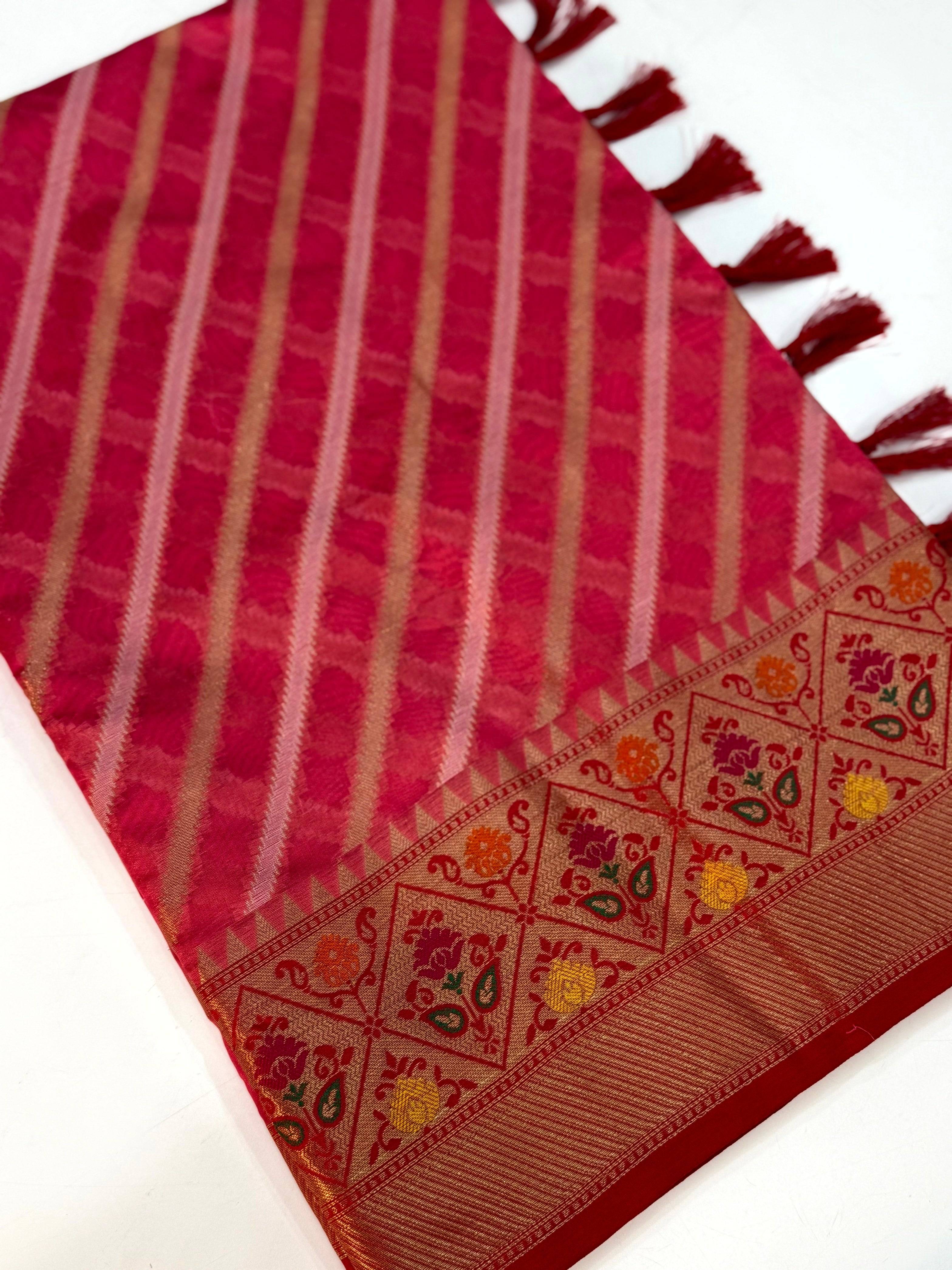 Pink Banarasi Lehriya Katan Silk Saree