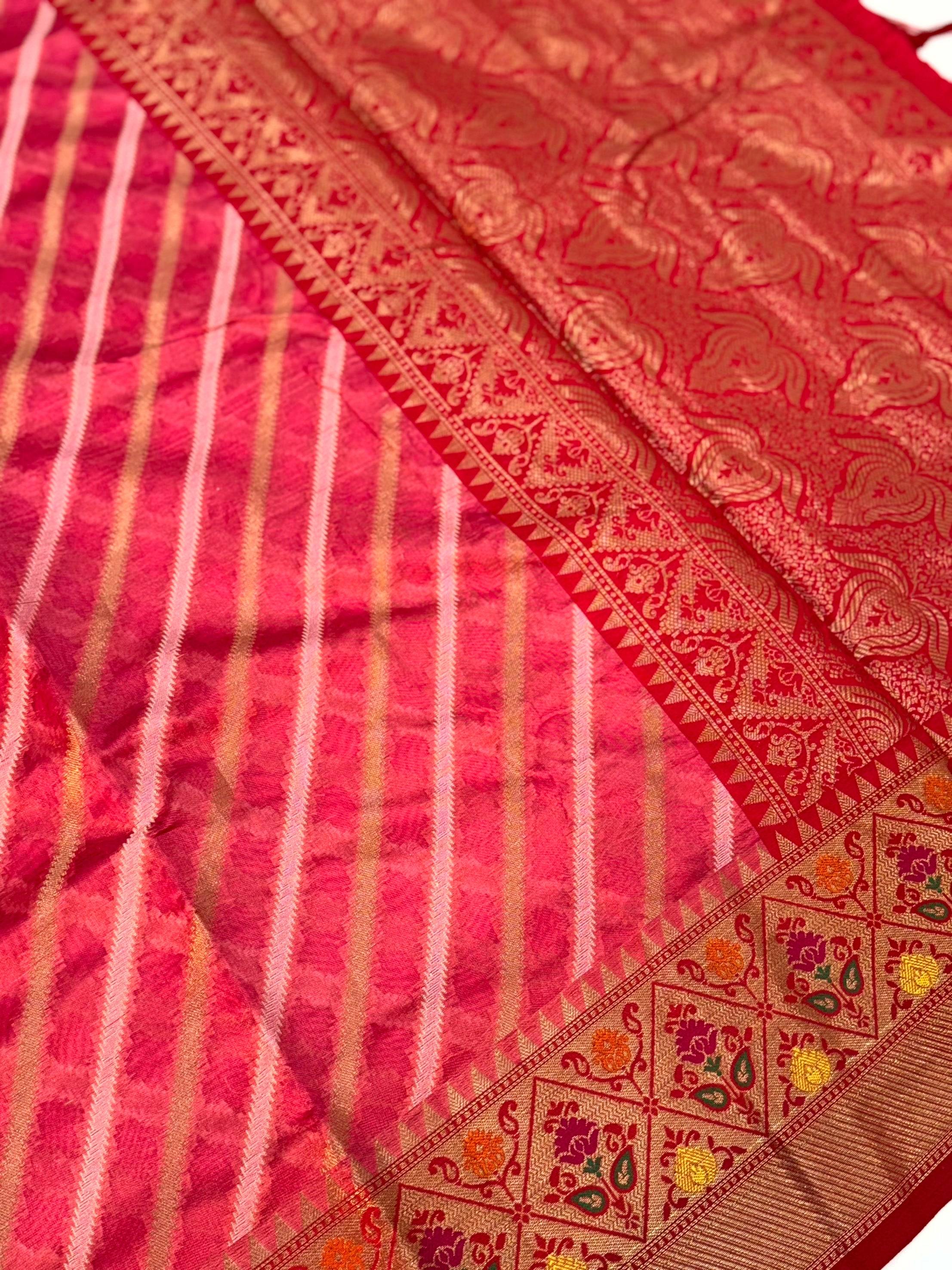 Pink Banarasi Lehriya Katan Silk Saree