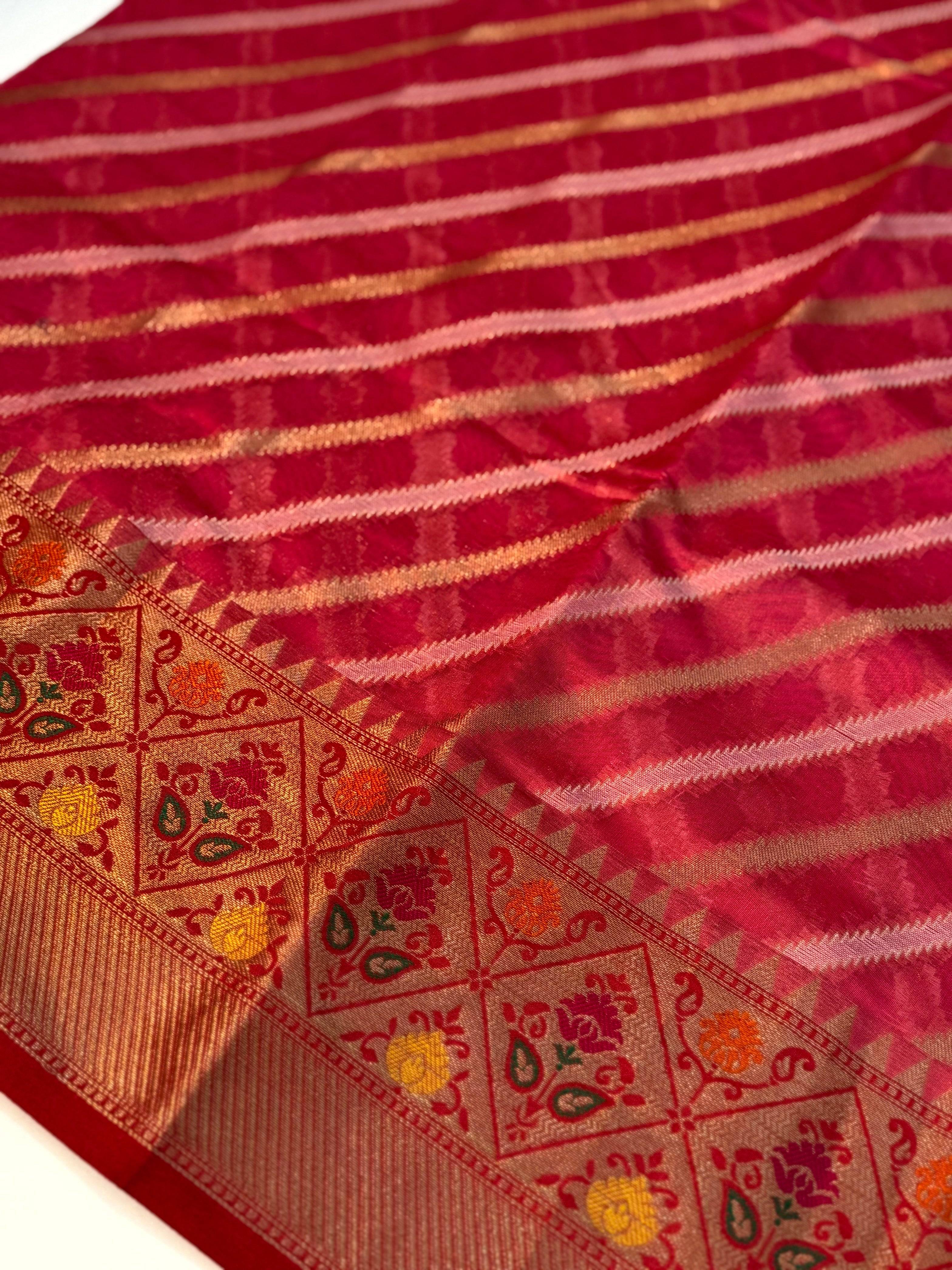 Pink Banarasi Lehriya Katan Silk Saree