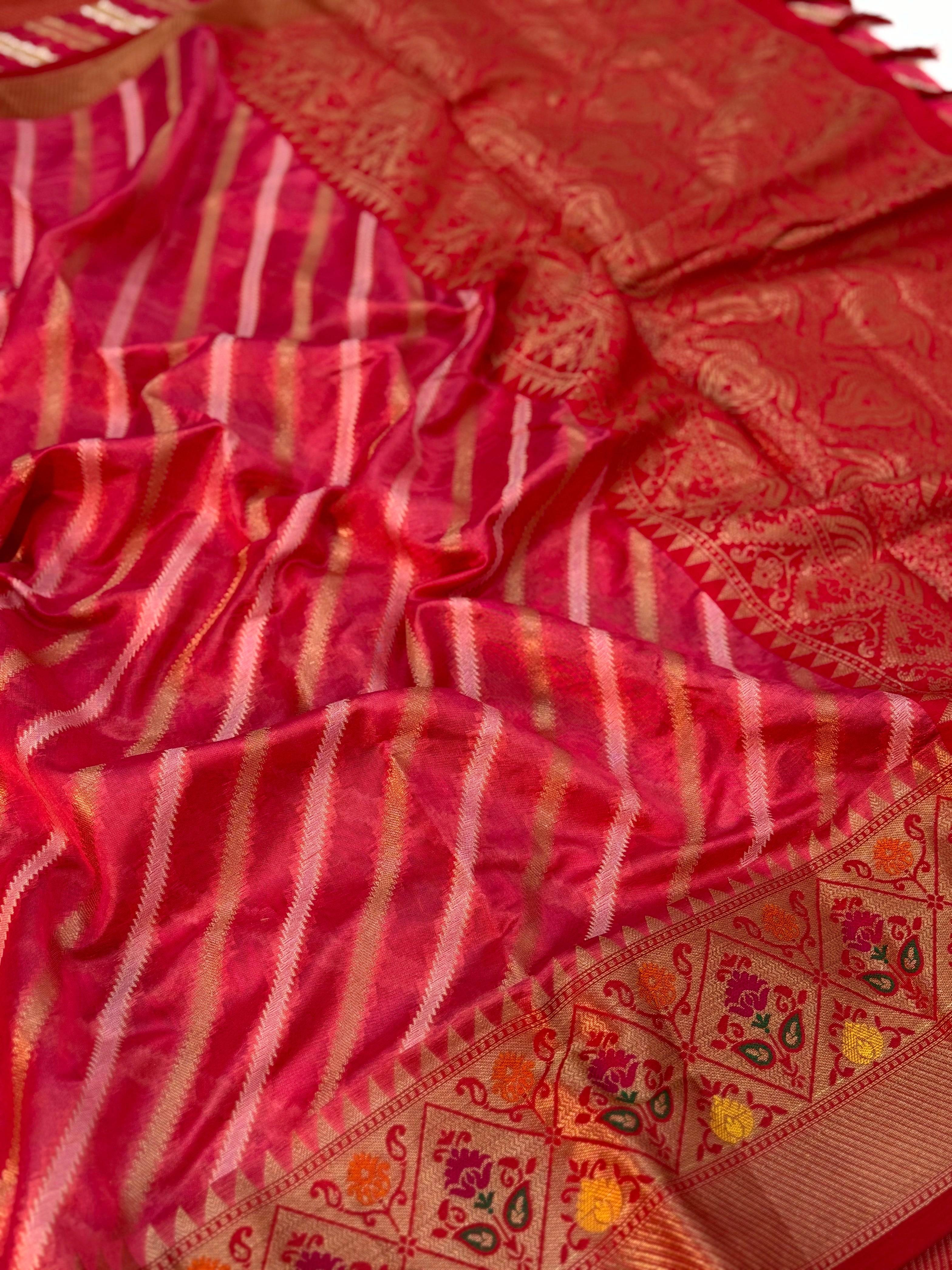Pink Banarasi Lehriya Katan Silk Saree