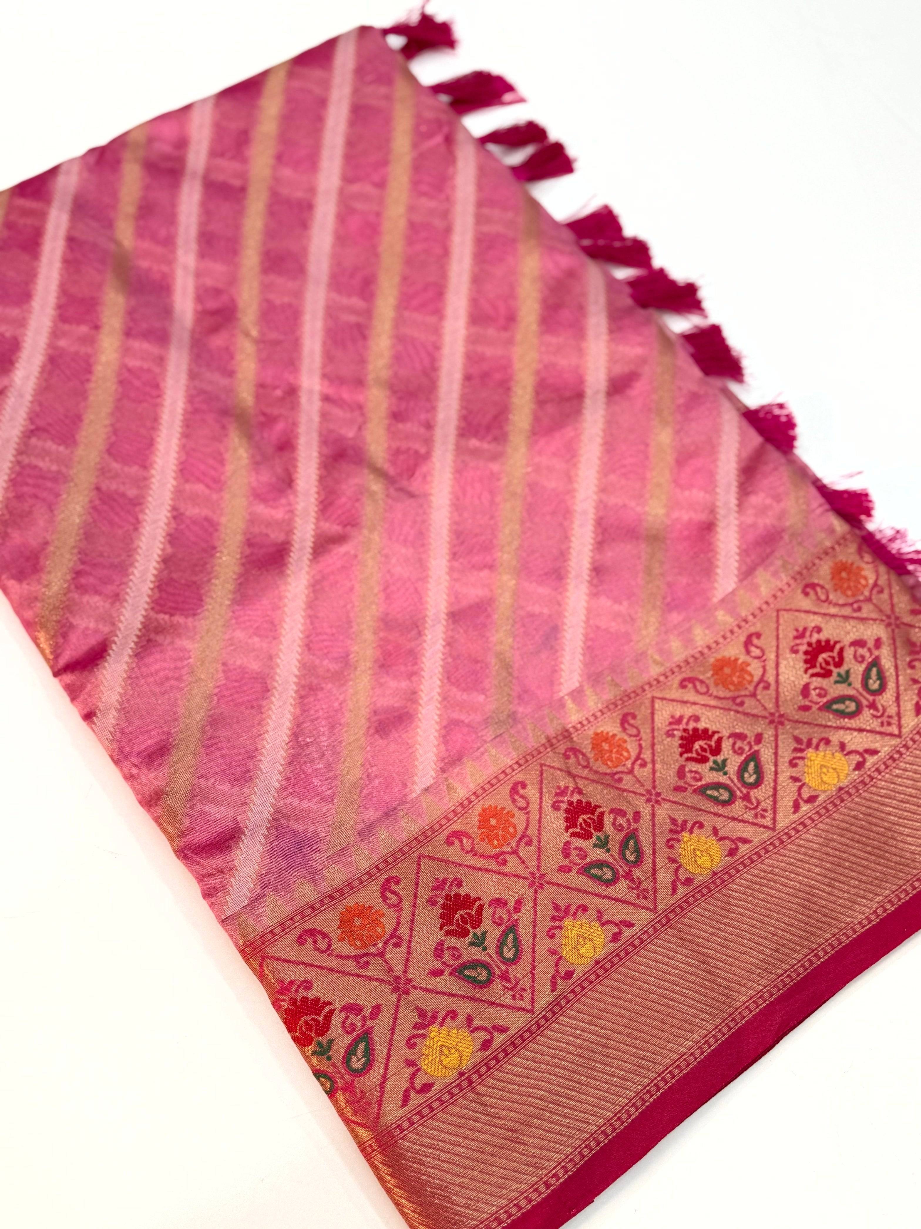 Baby Pink Banarasi Lehriya Katan Silk Saree