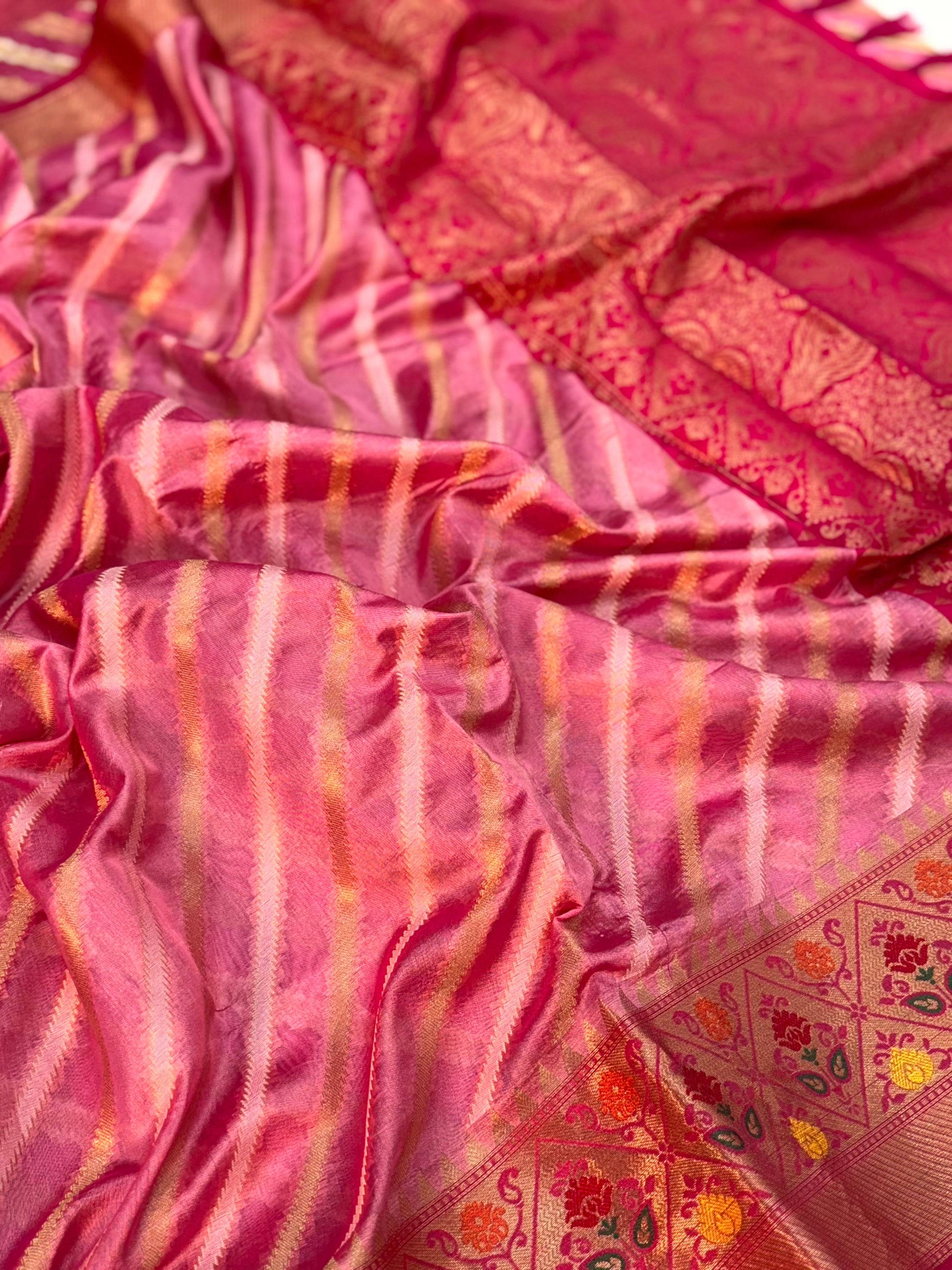 Baby Pink Banarasi Lehriya Katan Silk Saree