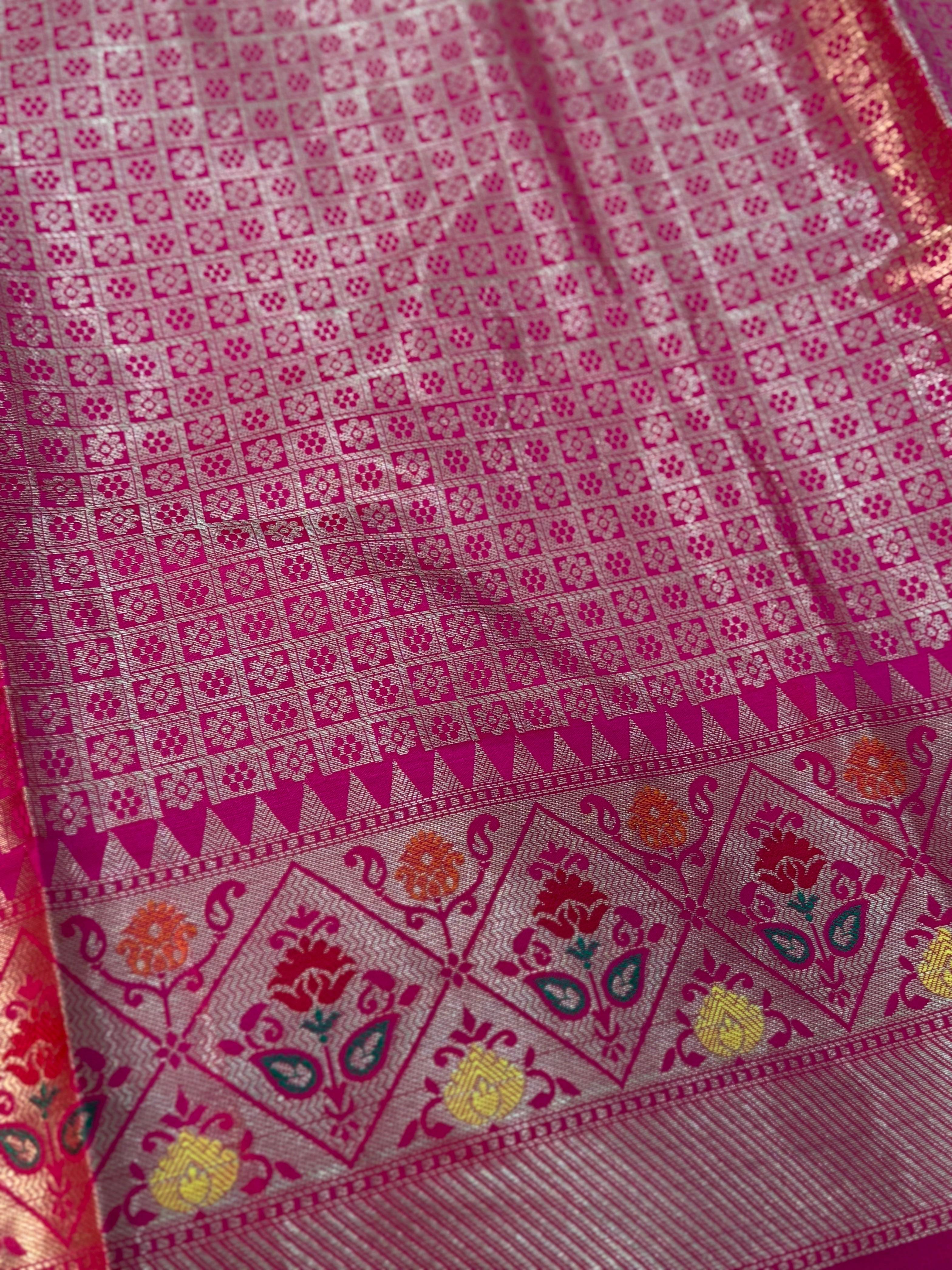 Baby Pink Banarasi Lehriya Katan Silk Saree