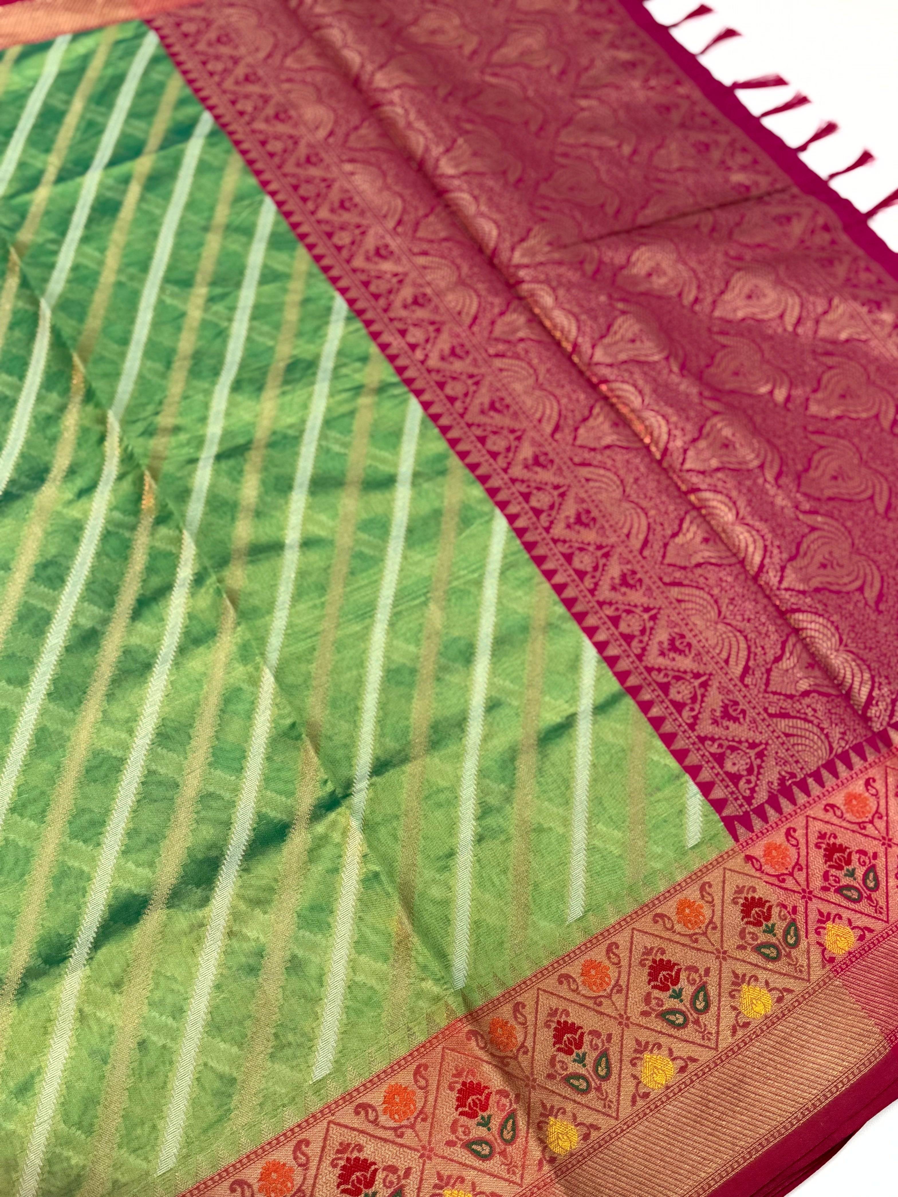 Green Banarasi Lehriya Katan Silk Saree